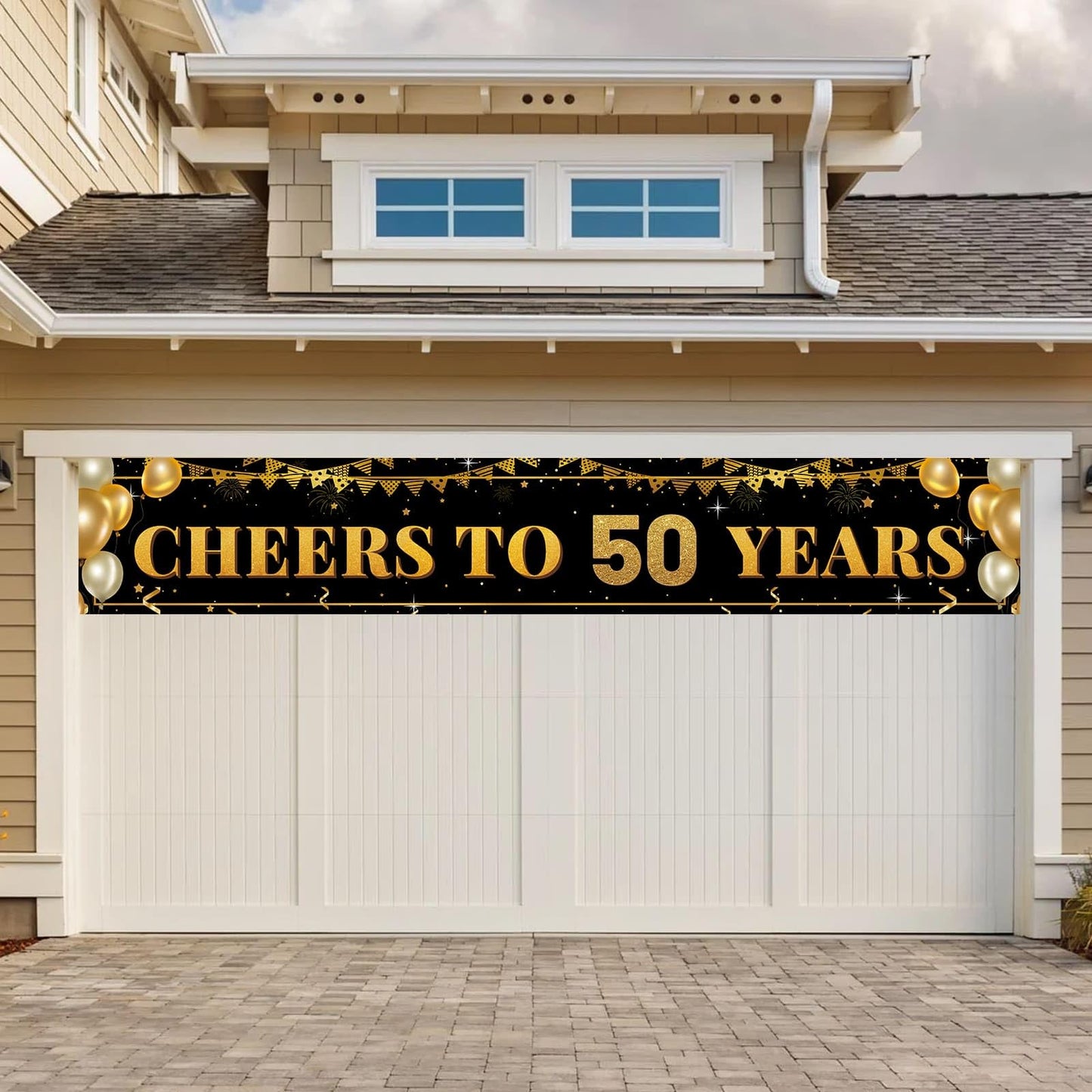 50th Birthday Decorations for Men & Women - 10ft "Cheers to 50 Years" Black & Gold 50th Birthday Banner - Large Elegant Backdrop for Indoor, Yard