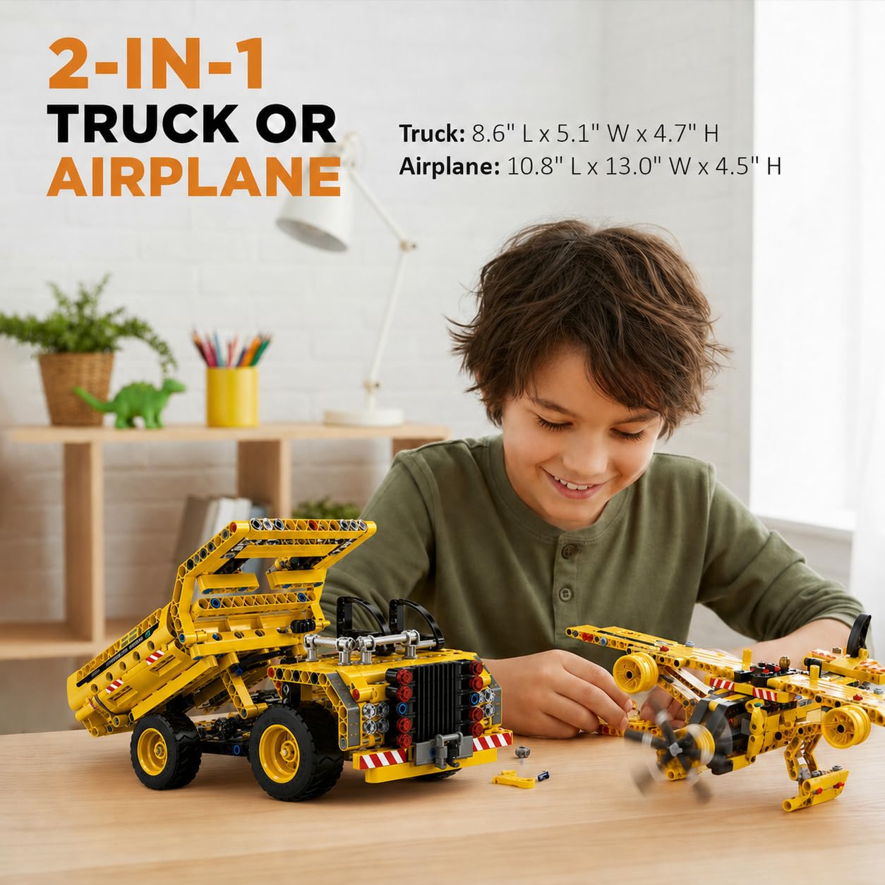 Kididdo STEM Building Toy for Boys 8-12 Build a Dump Truck or Airplane 2 in 1 Construction Engineering Kit (361 Pcs) Educational STEM Toy Set for Kids