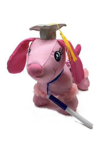 Charming Toys Graduation Autograph Stuffed Princess Dog w/ Pen, Congrats Grad! 9" inches Pink