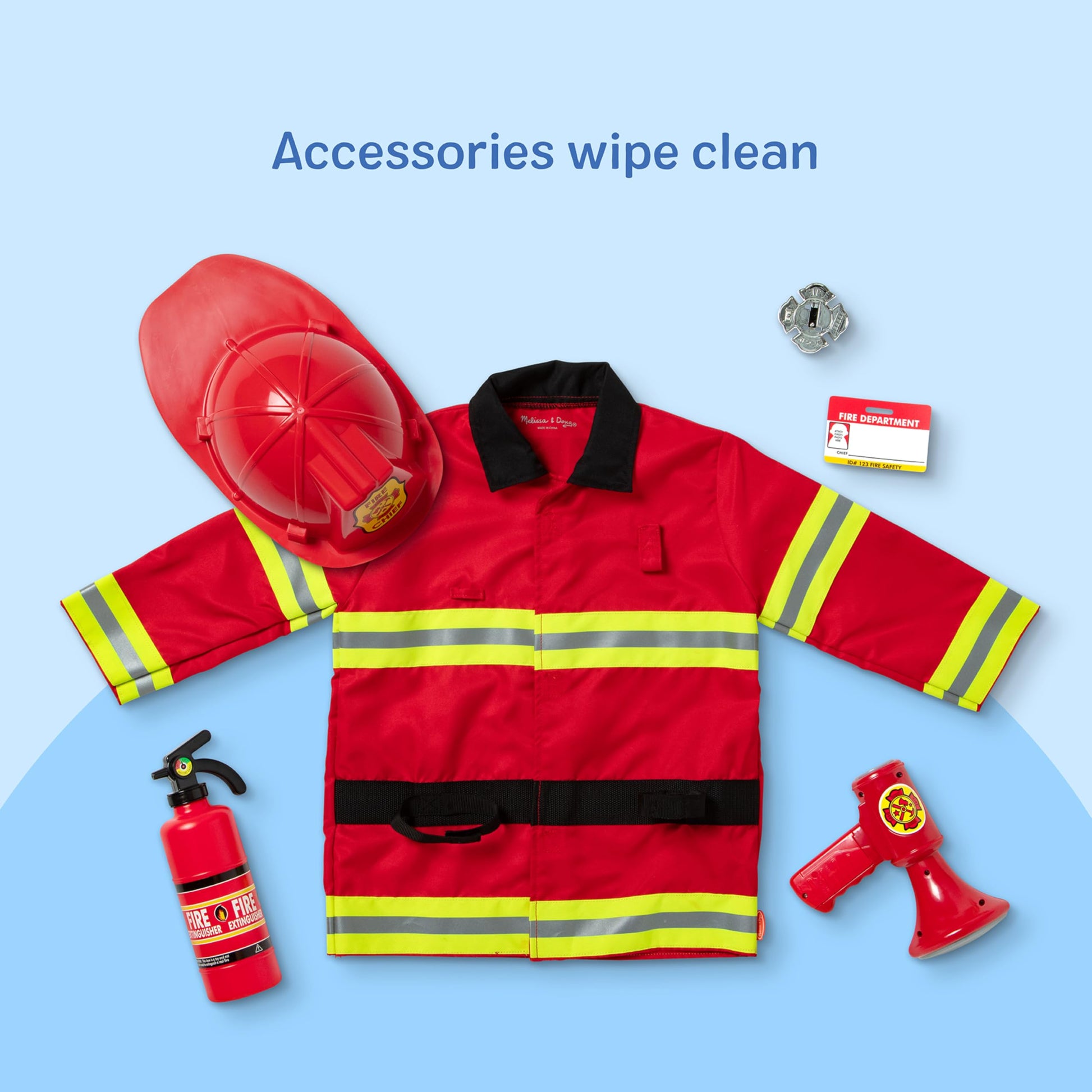 Melissa & Doug Fire Chief Role Play Costume Dress-Up Set, Pretend Play Firefighter Outfit with Realistic Accessories for Kids and Toddlers Ages 3+