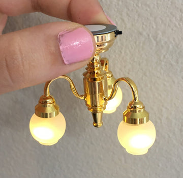 1:12 Scale Dollhouse Miniature Bedroom Living Room Chandelier LED Light Ceiling Light; High 3.5CM