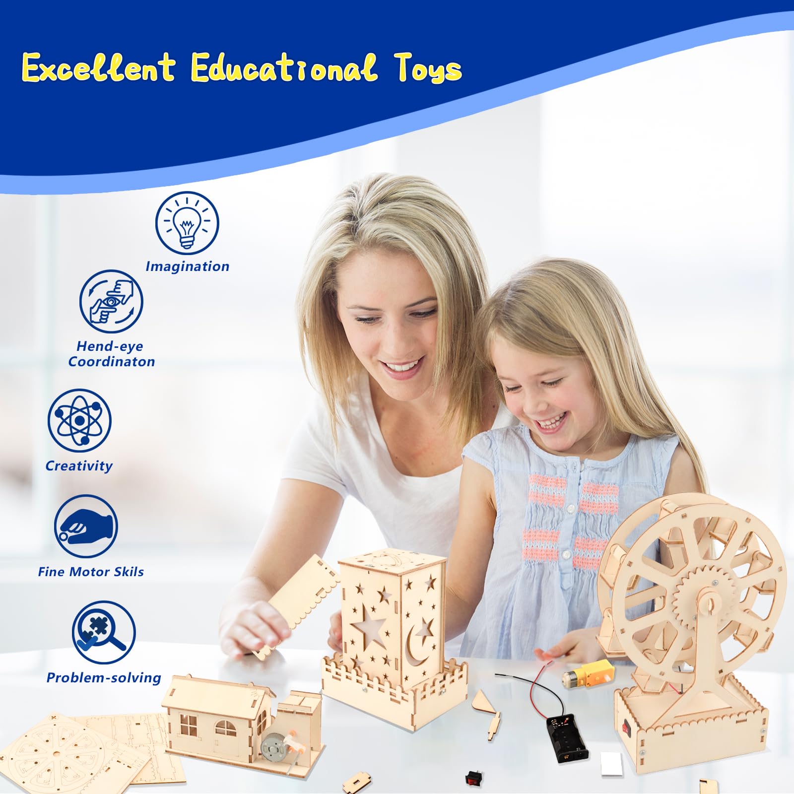 6-in-1 STEM Science Kits for Kids, Wood Arts and Craft Kits, STEM Toys for Boys Girls Age 8-12 5-7 8 10 12 13 14 Gift Idea, 3D Puzzles Building