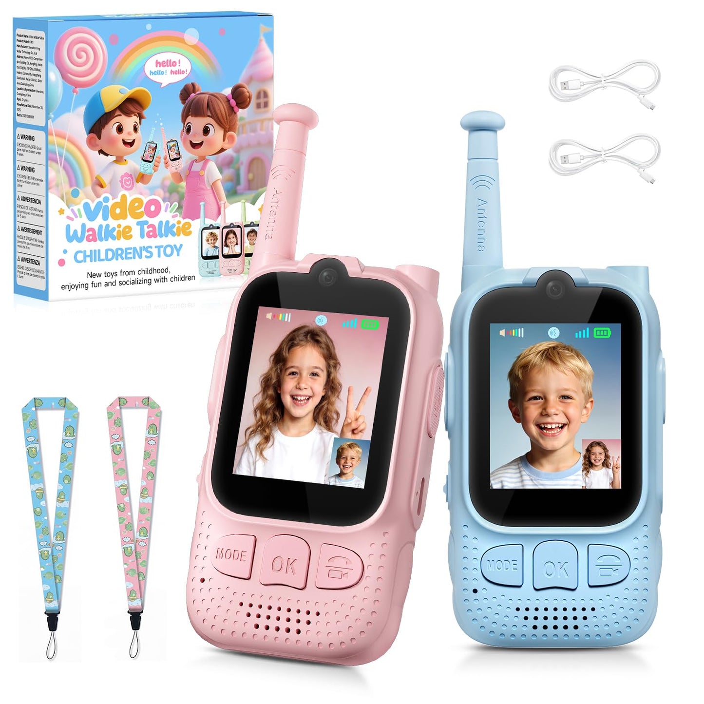 Kids Audio/Video Walkie Talkies, 2 Pack Rechargeable Walkie Talkies for Kids with 2’’ Screen & Camera & Voice Changer, Long Range Boys Girls Toys for