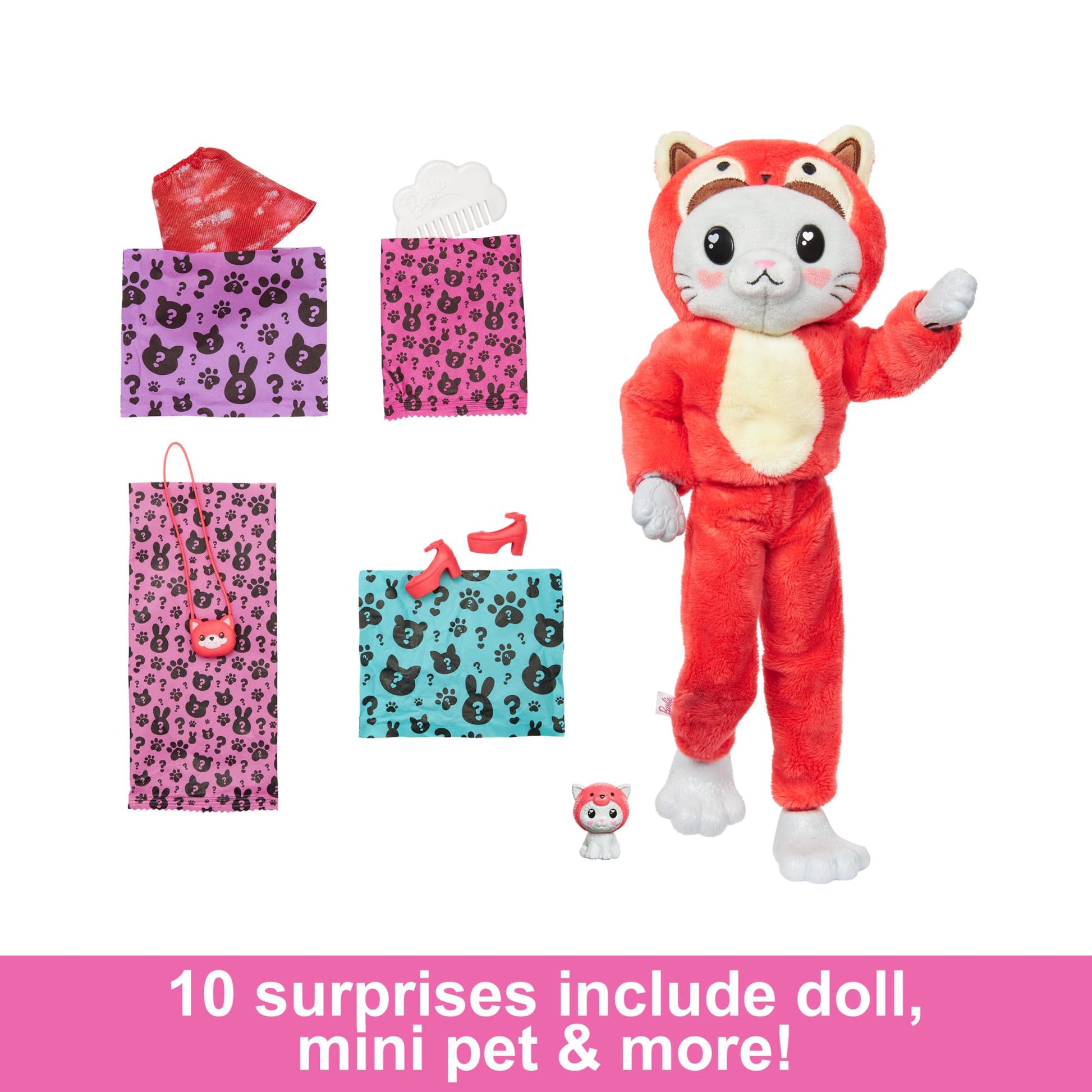 Barbie Cutie Reveal Doll & Accessories with Animal Costume & 10 Surprises Including Color Change, Kitten as Red Panda in Costume-Themed Series