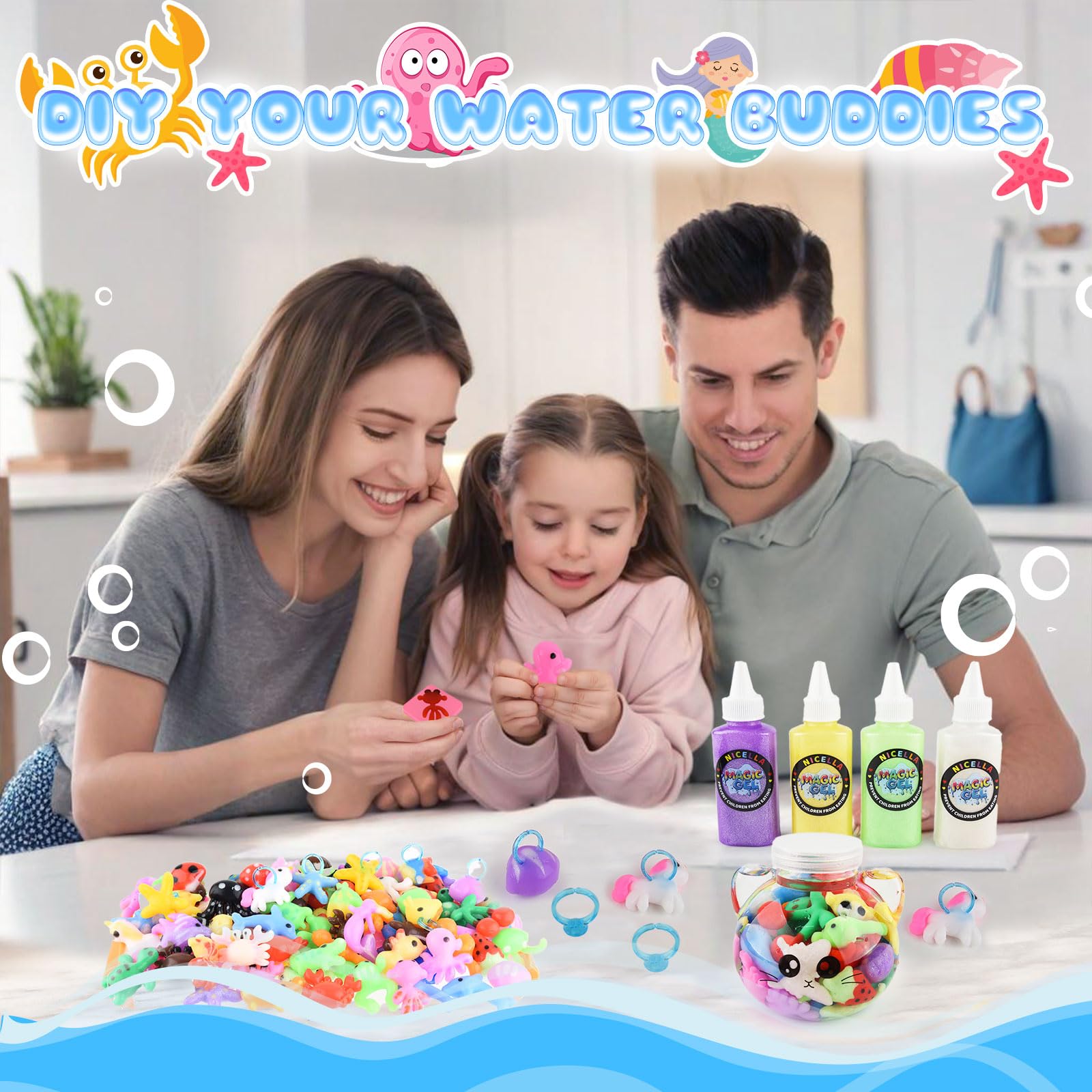 Magic Gel Water Elf Toy Kit, Squishy Making Kit for Kids with 20PCS Aqua Fairy Water Gels & Animal Mold, Gift for Christmas, Easter, Birthday, New