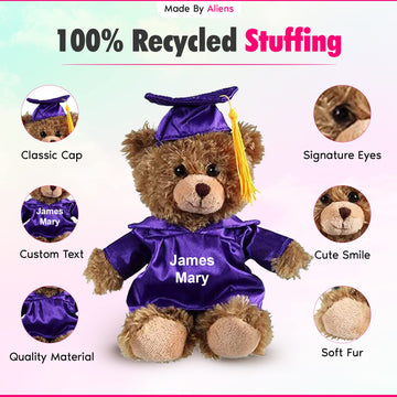 Personalized 2026 Graduation Mocha Teddy Bear - Custom Plush with Cap & Gown - 6 inch Cute Stuffed Animal for Graduates - Best Grad Gift for College