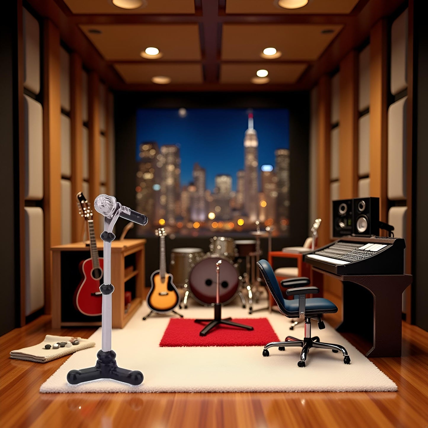 1Pcs Black 1/12 Dollhouse Miniature Accessories,Metal Microphone with Stand, Dollhouse Microphone Music Room Recording Room Studio Decoration Present