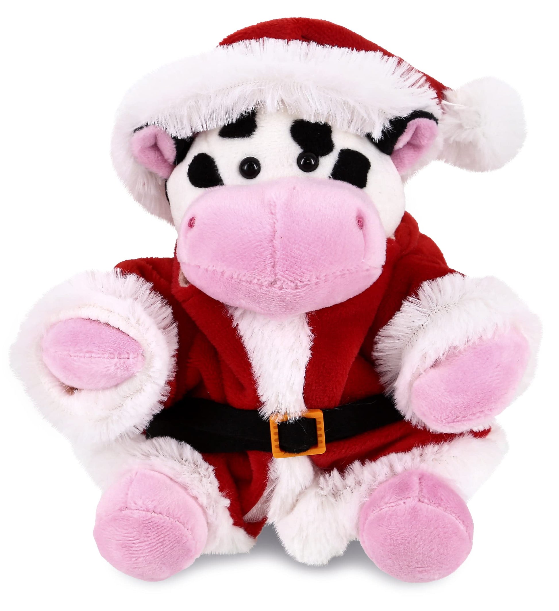 DolliBu Santa Cow Stuffed Animal Plush Toy - Super Soft Wild Animal Dress Up with Red Santa Claus Outfit, Cute Wildlife Gift, Perfect Holiday 6 Inches