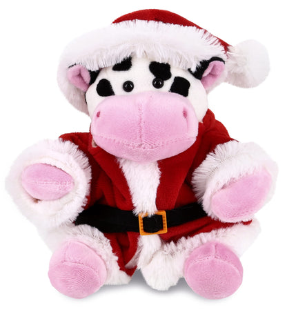 DolliBu Santa Cow Stuffed Animal Plush Toy - Super Soft Wild Animal Dress Up with Red Santa Claus Outfit, Cute Wildlife Gift, Perfect Holiday 6 Inches