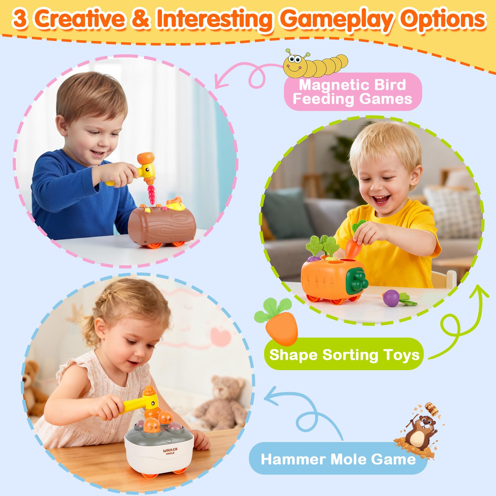 Sizobi Press to Go Train Toys for Toddlers 2-4, Learning Sorting Montessori Toys for Kids 3+, Fine Motor Skills Educational Train Set, Preschool