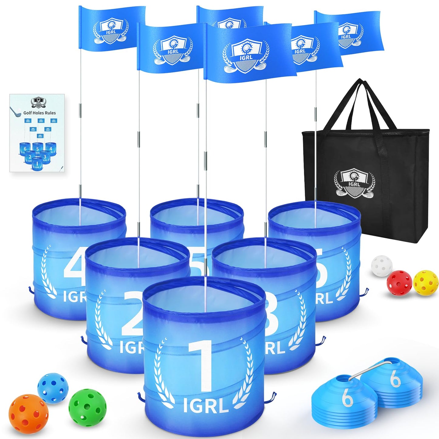 IGRL Golf Yard Game - 6 Holes Backyard Golf Games for Adults, Golf Chipping Game Set with Balls, Carry Bag, Flag & Obstacles, Outdoor Indoor Golf