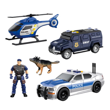 ToyFinity Police Car Toy Set | Cop Vehicle Toys for Kids | Cop Car, SWAT Armored Vehicle, Helicopter & Action Figures | 1:32 Model Scale Police Toys |