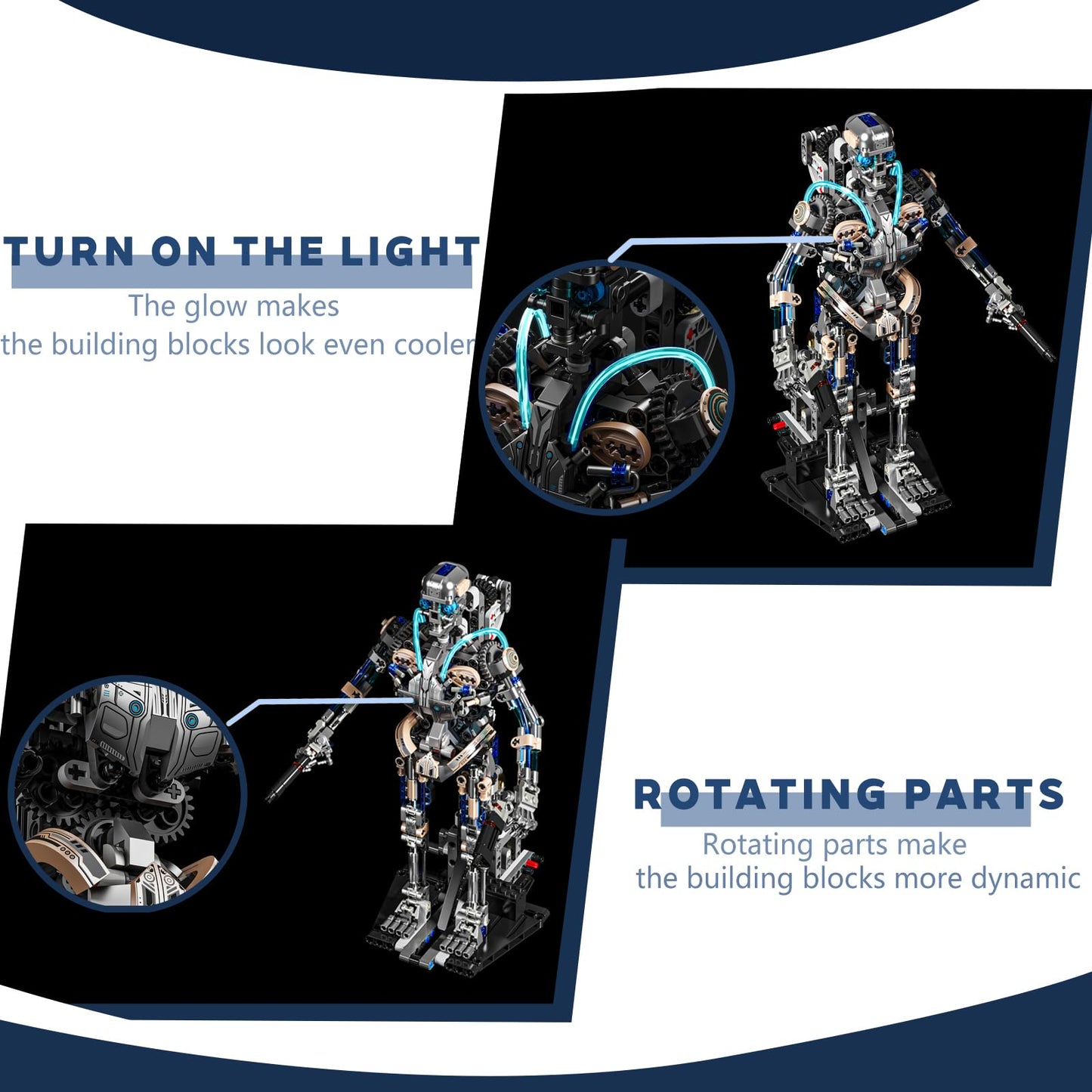 Mechanical Skull Robot Building Blocks Set with Mechanical Movable & Light Effects?Compatible with Lego Animal,Authentically Detailed Build