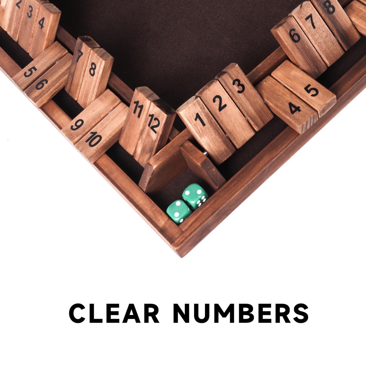 GSE Games & Sports Expert 1-4 Player Wooden Shut The Box Board Game with 8 Dice. 4-Way 12 Numbers Shut The Box Dice Set of Popular English Pub Board