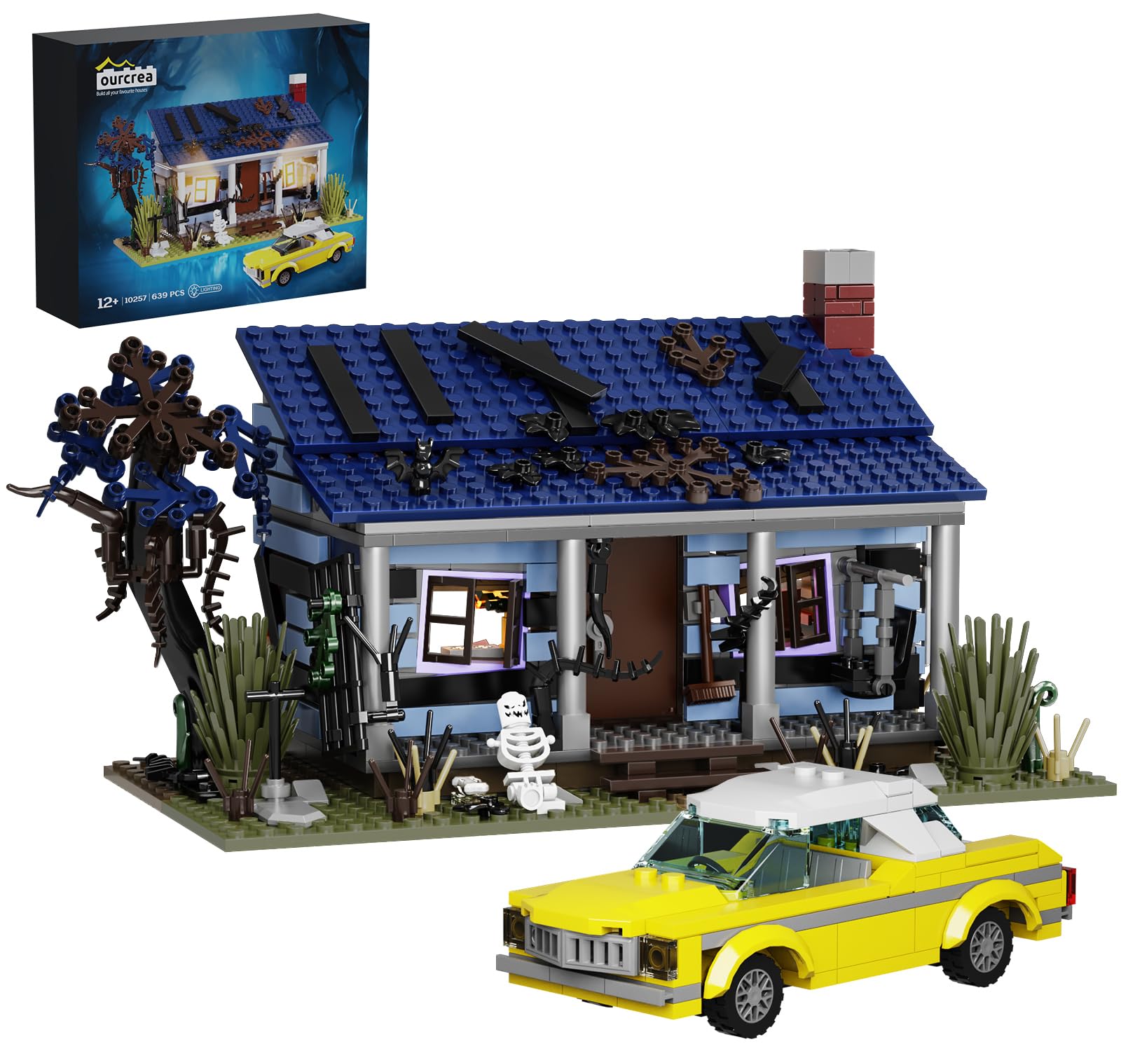 Evil House Building Set, Deadly Darkness House Compatible with Lego Halloween Horror House with Movable Car Haunted House Toy Model, Collectible Gift