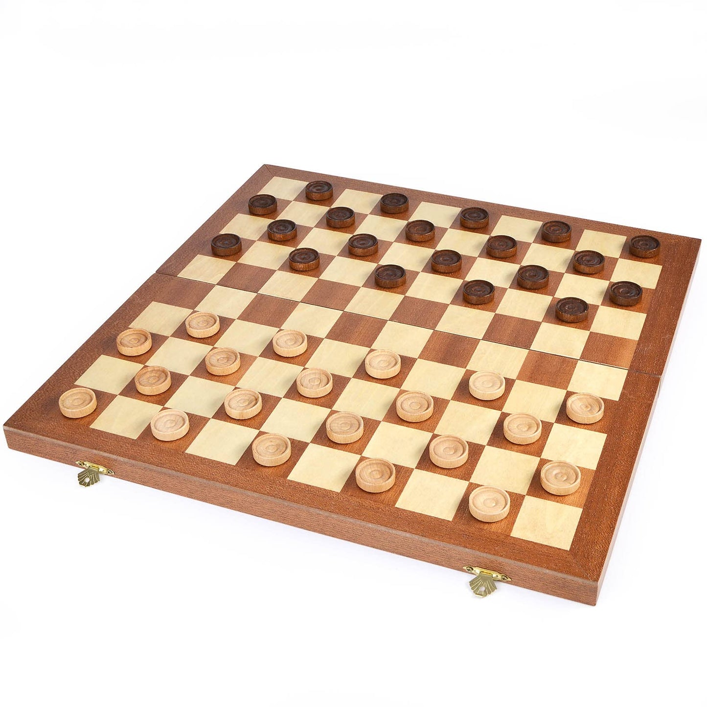 VAMSLOVE 15inch Checkers Folding Wooden Game Set, 100 Square Checkerboard International Checkers Draughts Board 10x10 for Kids with Pieces Storage