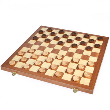 VAMSLOVE 15inch Checkers Folding Wooden Game Set, 100 Square Checkerboard International Checkers Draughts Board 10x10 for Kids with Pieces Storage