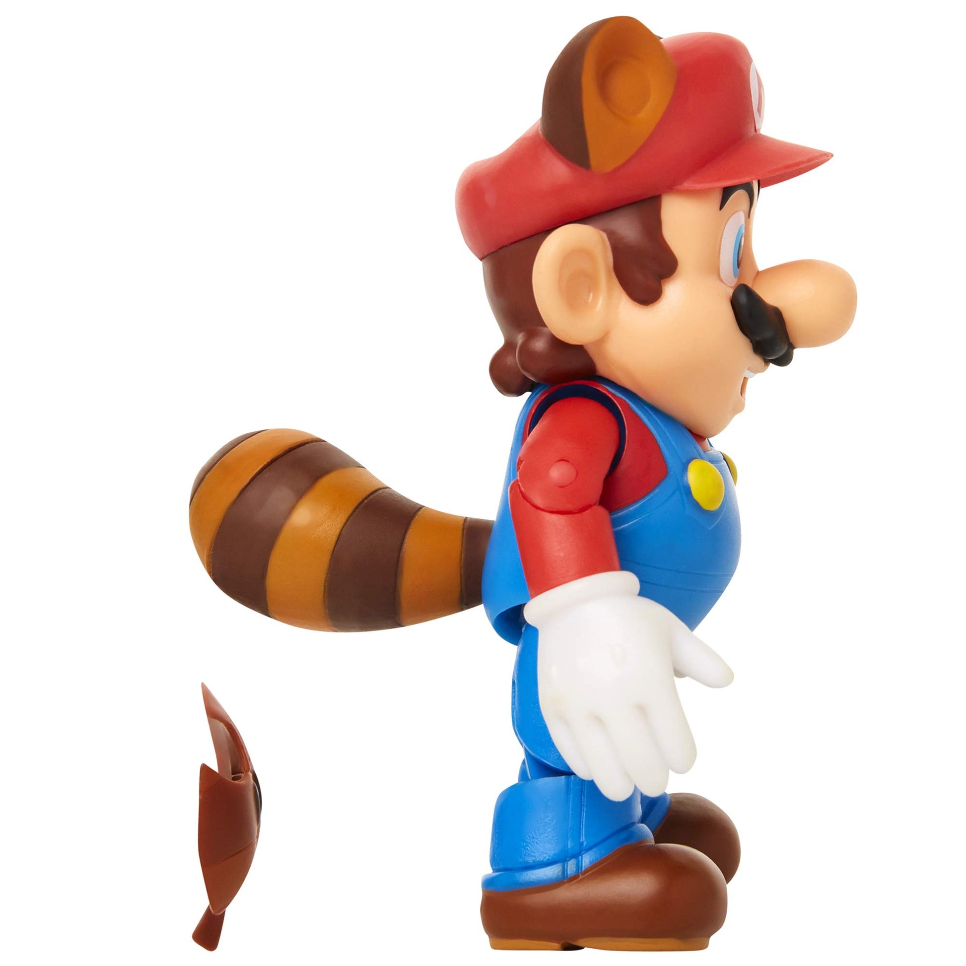 Super Mario Collectible Raccoon Mario 4" Poseable Articulated Action Figure with Leaf Accessory, Perfect for Kids & Collectors Alike! for Ages 3+