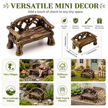 Tiosen Miniature Resin Garden Bench, Fairy Village Dollhouse Accessory, Fairy Garden Furniture Ornaments