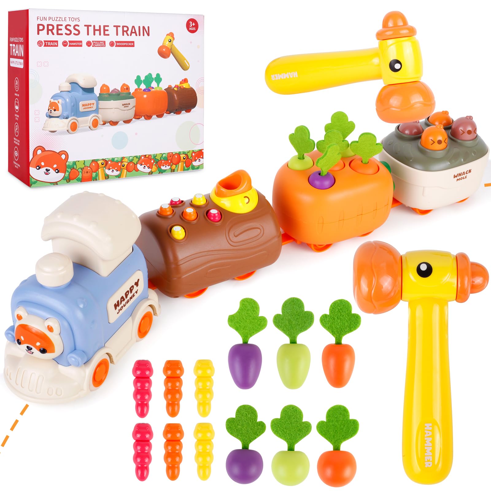 Sizobi Press to Go Train Toys for Toddlers 2-4, Learning Sorting Montessori Toys for Kids 3+, Fine Motor Skills Educational Train Set, Preschool