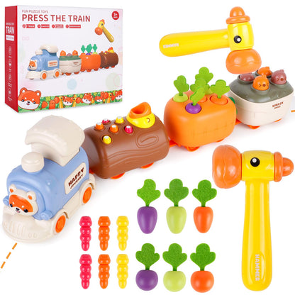 Sizobi Press to Go Train Toys for Toddlers 2-4, Learning Sorting Montessori Toys for Kids 3+, Fine Motor Skills Educational Train Set, Preschool