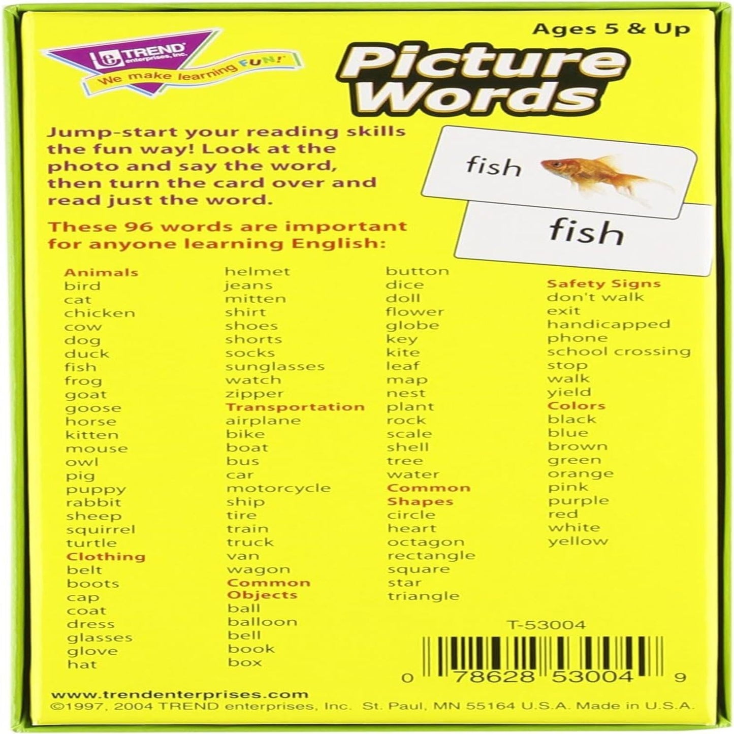 Trend Enterprises: Picture Words Skill Drill Flash Cards, Content-Rich Self-Checking Cards to Practice and Master, Great for Skill Building, 96 Cards