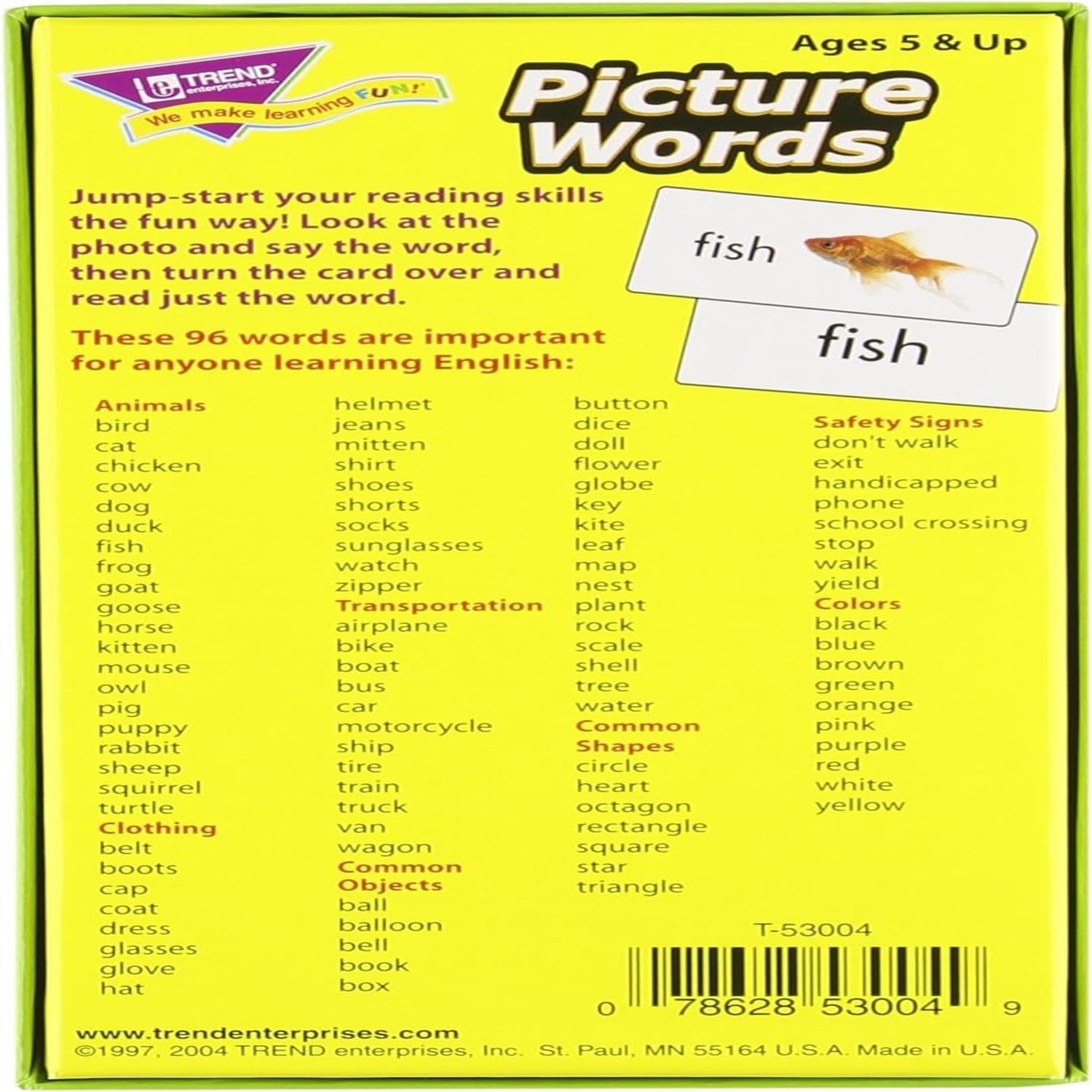 Trend Enterprises: Picture Words Skill Drill Flash Cards, Content-Rich Self-Checking Cards to Practice and Master, Great for Skill Building, 96 Cards