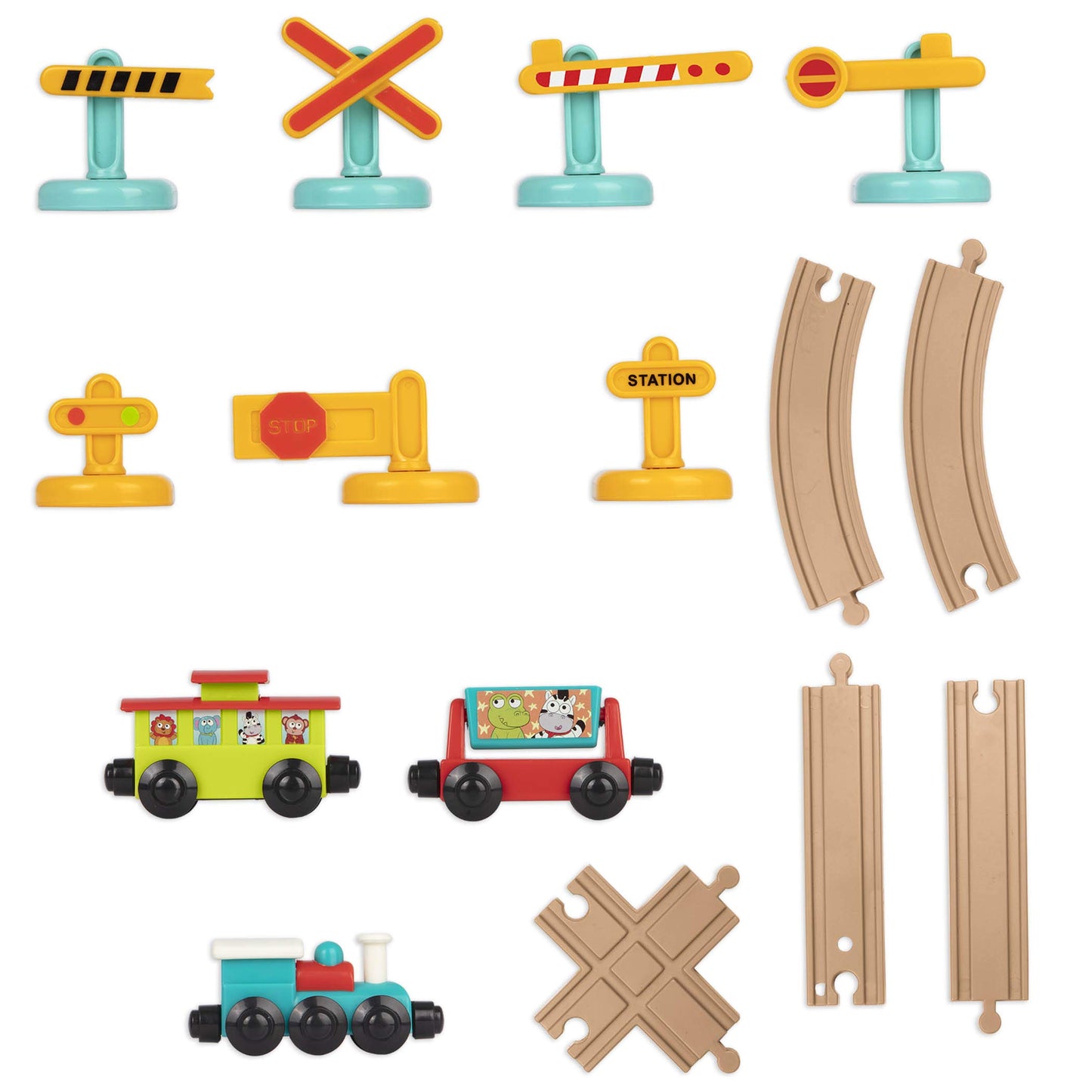 Battat Train Set for Kids, Toddlers, All Aboard 29-Piece Track Set, Trains