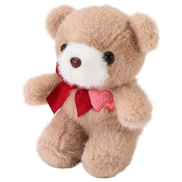 ABEARCAR 4.7 Inchs Teddy Bear Stuffed Animal with Heart,Bow Tie Embroidered Pink Heart Teddy Bear Plush Toy for Girlfriend, Boyfriend(Khaki)