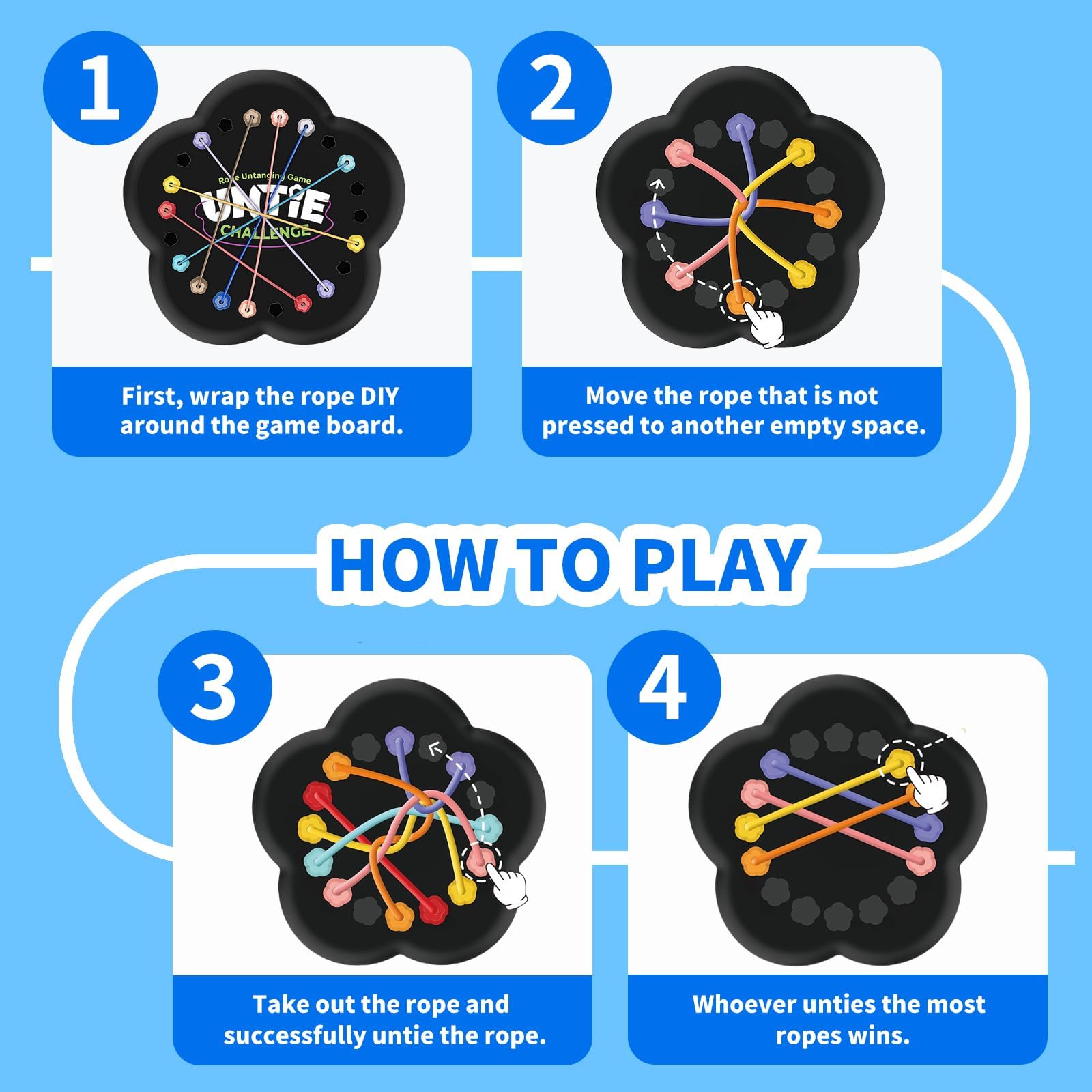 Rope Untangling Puzzle Game, Brainy Knots Game, Brainy Knots with Multi-Level Challenges, Travel Games, Board Games, Gifts for Adult