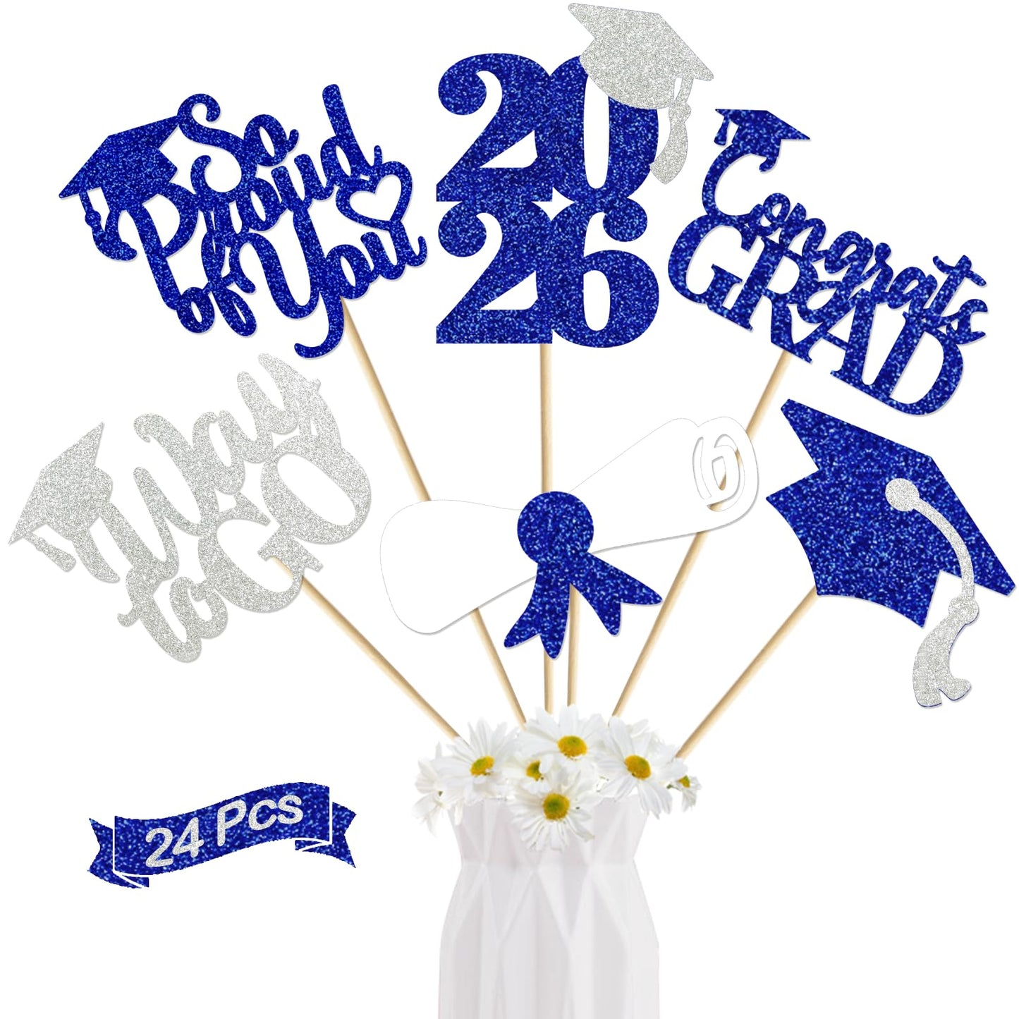 24Pcs Graduation Centerpieces for Tables 2026 Graduation Centerpiece Sticks Class of 2026 Centerpiece Sticks for Graduation Table Decorations
