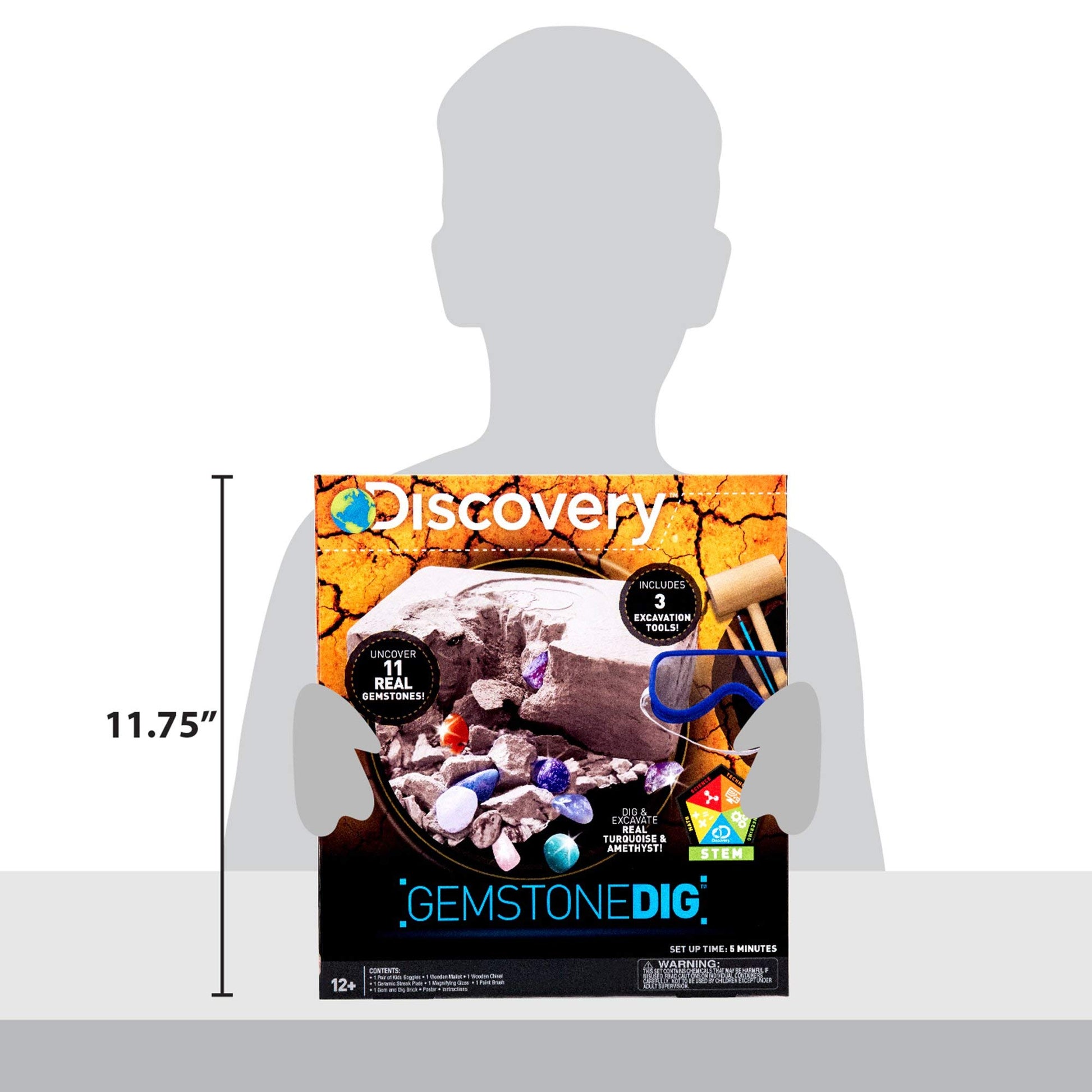 Discovery Kids Gemstone Dig Stem Science Kit by Horizon Group Usa, Excavate, Dig & Reveal 11 Real Gemstones, Includes Goggles, Excavation Tools