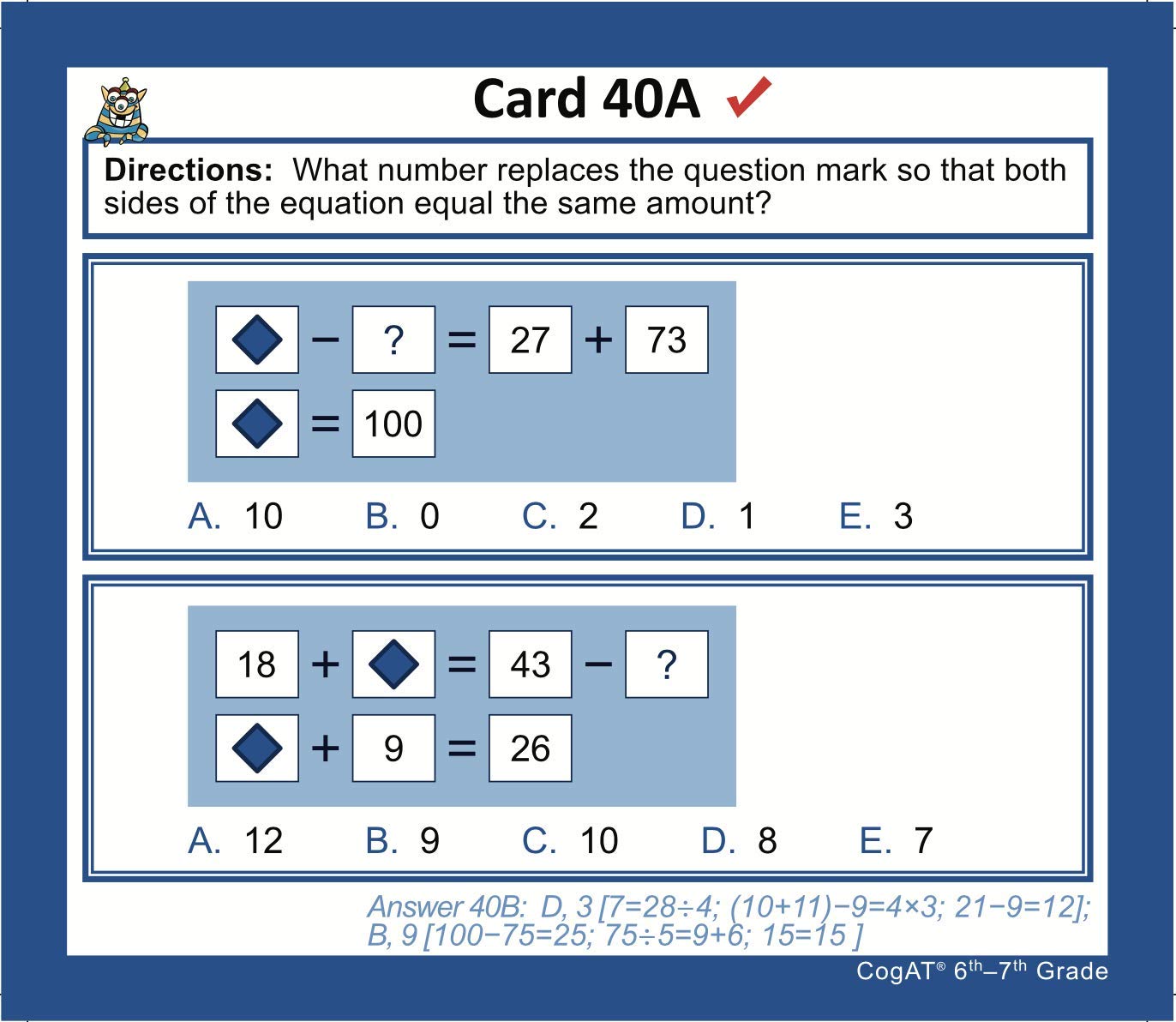 TestingMom.com CogAT Test Prep Flash Cards - Grade 6 (Level 12) - Grade 7 (Level 13/14) - 140+ Practice Questions - Tips for Higher Scores on the 6th