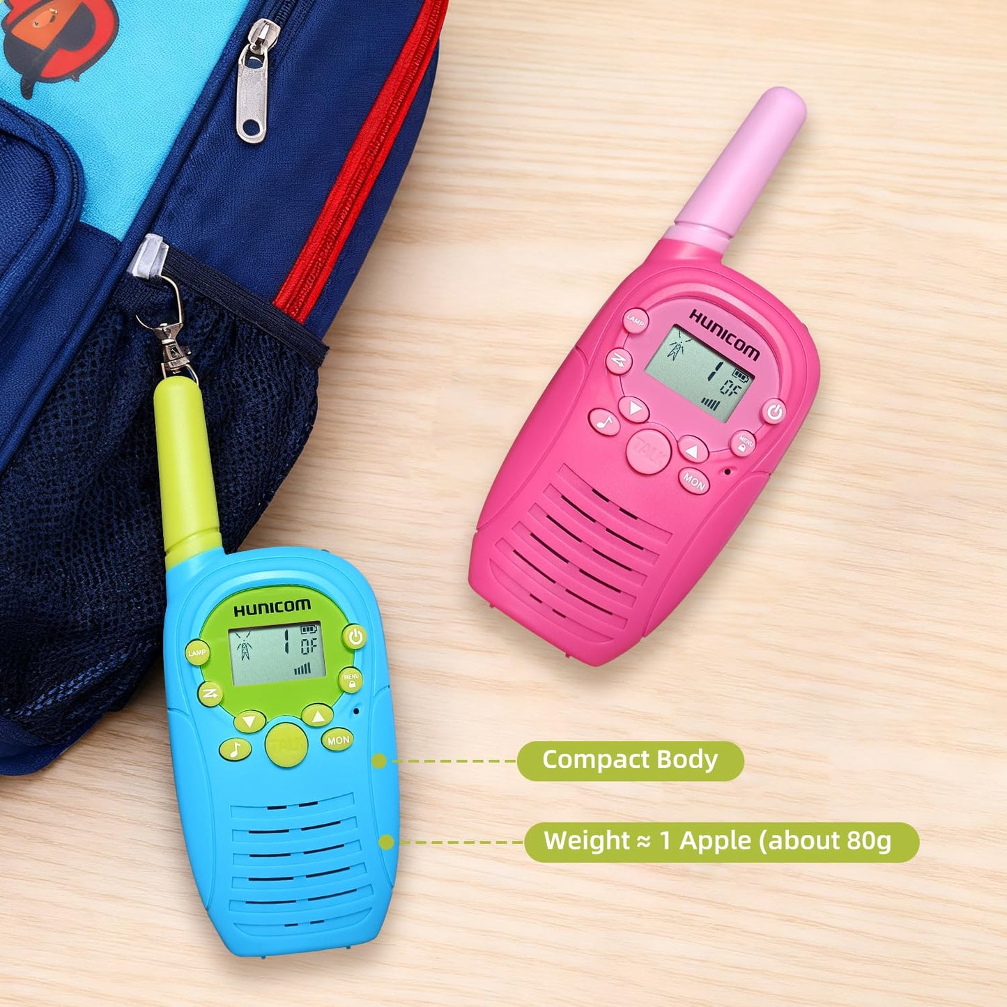 HUNICOM Kids Walkie Talkies with 3KM Range, 99 Privacy Codes, VOX Hands-Free, Built-in Flashlight & 10 Call Tones - Ideal for Outdoor Adventures
