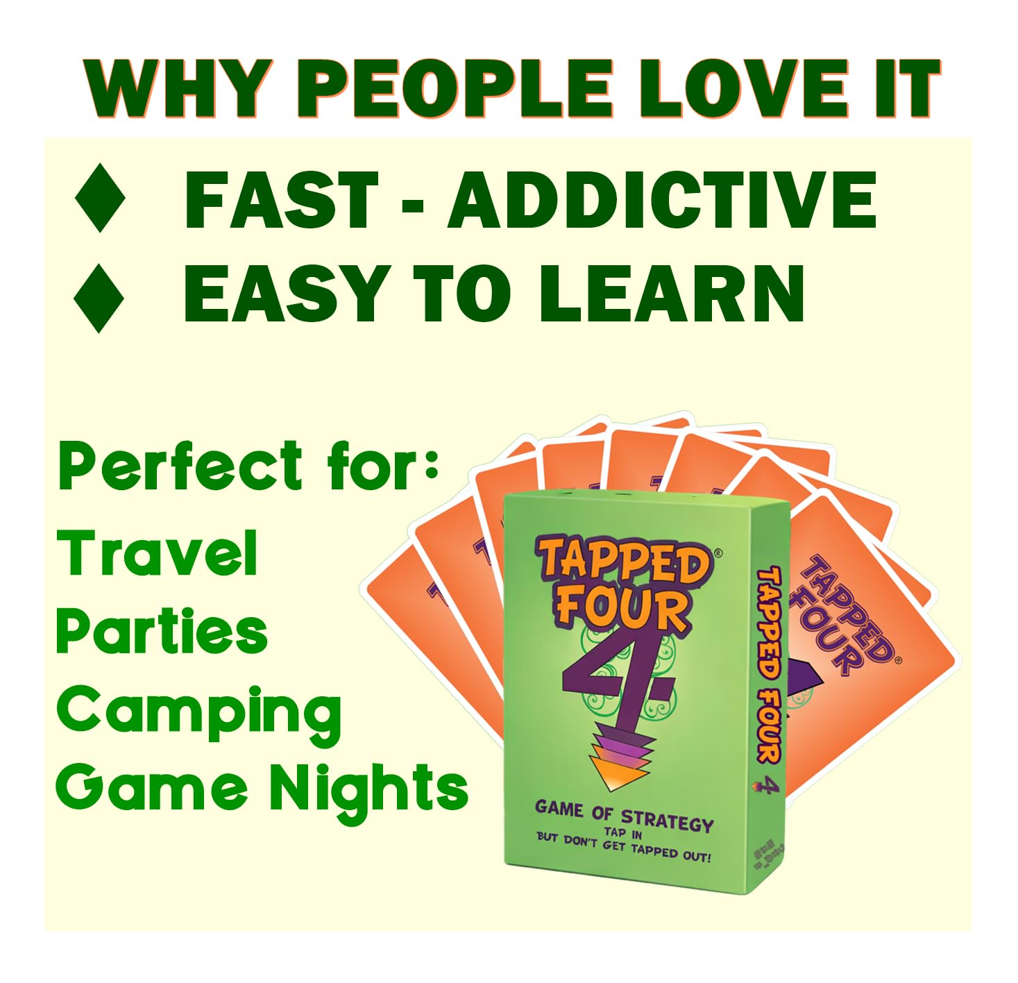 Tapped Four Original Card Game for 2-8 Players, Fast Strategy Game