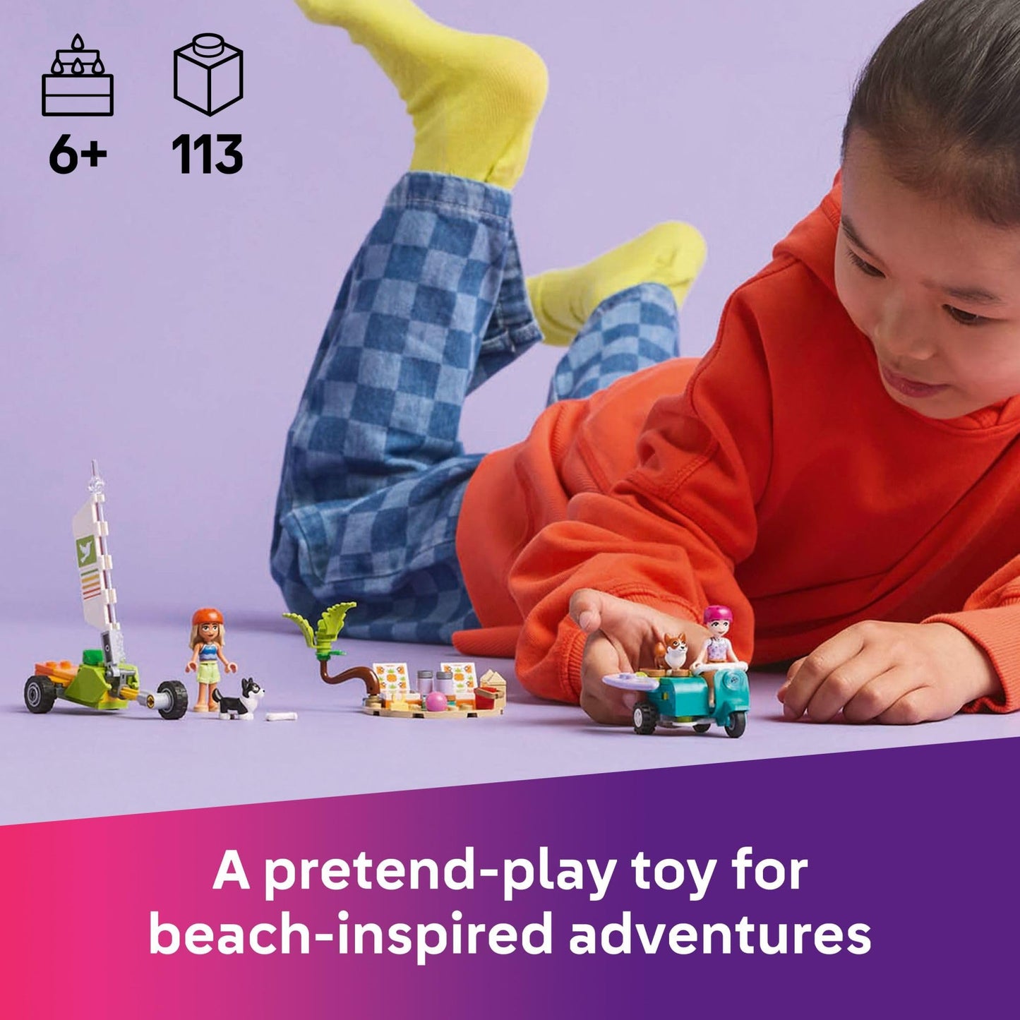 LEGO Friends Surfing Dogs and Scooter Adventure - Building Toy Pretend Play Set for Kids, Girls and Boys, Ages 6+ - with 2 Minidolls and 2 Corgi Toy