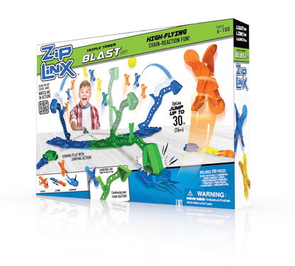 Zip Linx ZipLinx Jumping Domino Action - Triple Tower Blast | Chain Reaction Game - Create Unlimited Designs | Includes 40, 6 Hi-Fly Balls, 3