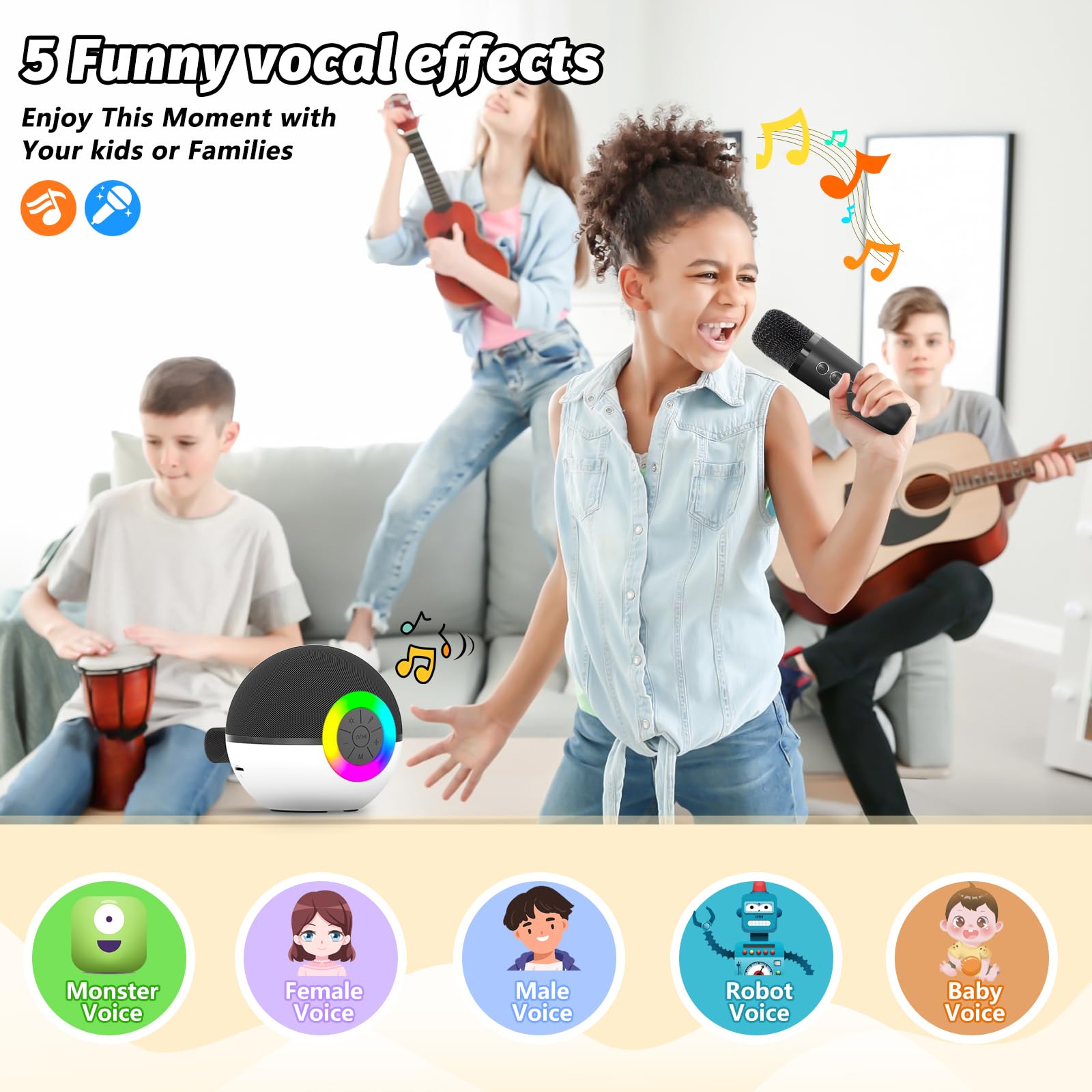 goopow Mini Karaoke Machine Speaker for Kids Adults, Portable Bluetooth Microphone Song Toys with LED Light, Best Chritmas Birthday Festival Gift for