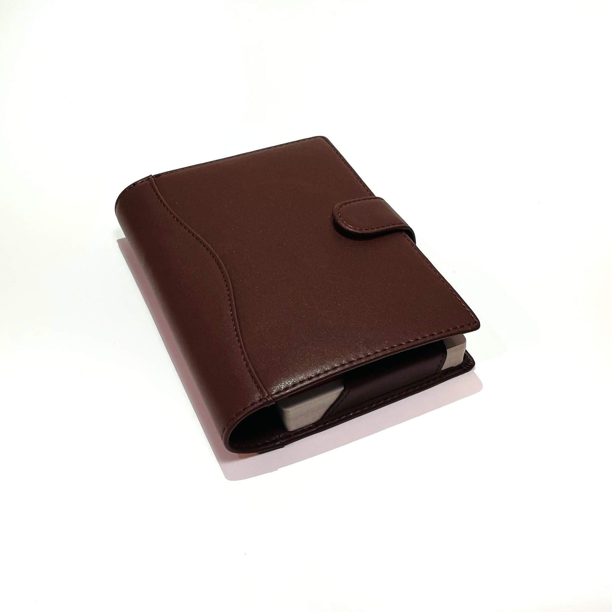 Hebronite Playing Card Case - Fits Two Decks - Vegan Leather - Space for Pen and Notepad - Poker Case (Brown)