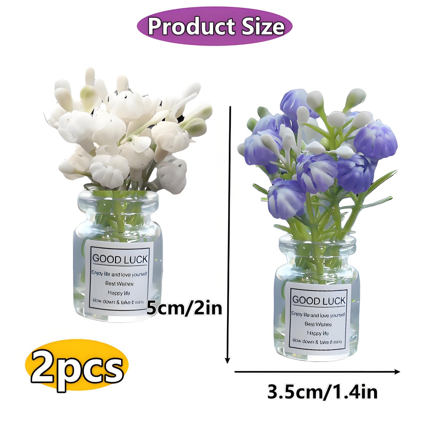 2 Pieces Realistic Miniature Flower Vases with White and Blue Jasmine - Handmade 1:6/1:8 Scale Dollhouse Accessories, Fairy Garden Ornaments, DIY