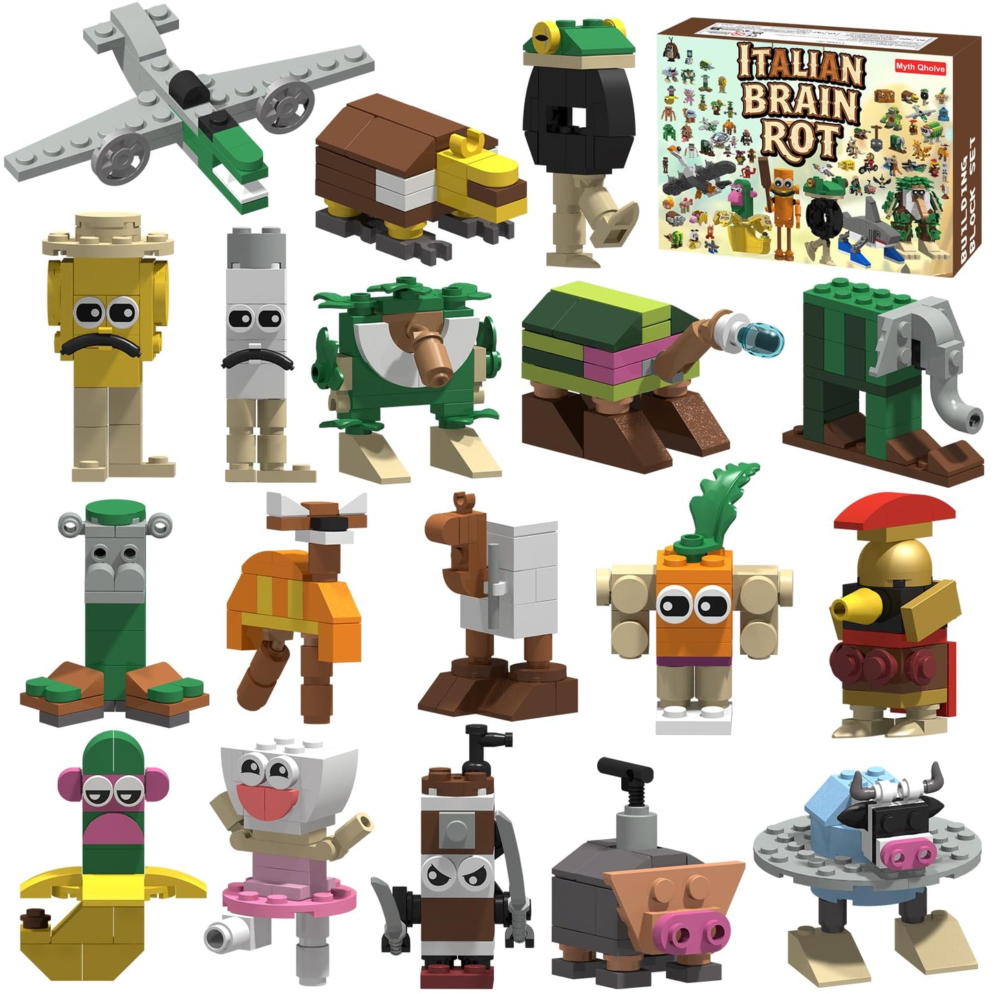 Myth Qholve Italian Brain Rot Unique Cartoon Characters Building Blocks 18 in 1 Educational & Entertaining Gift Idea for Adults Building Blocks