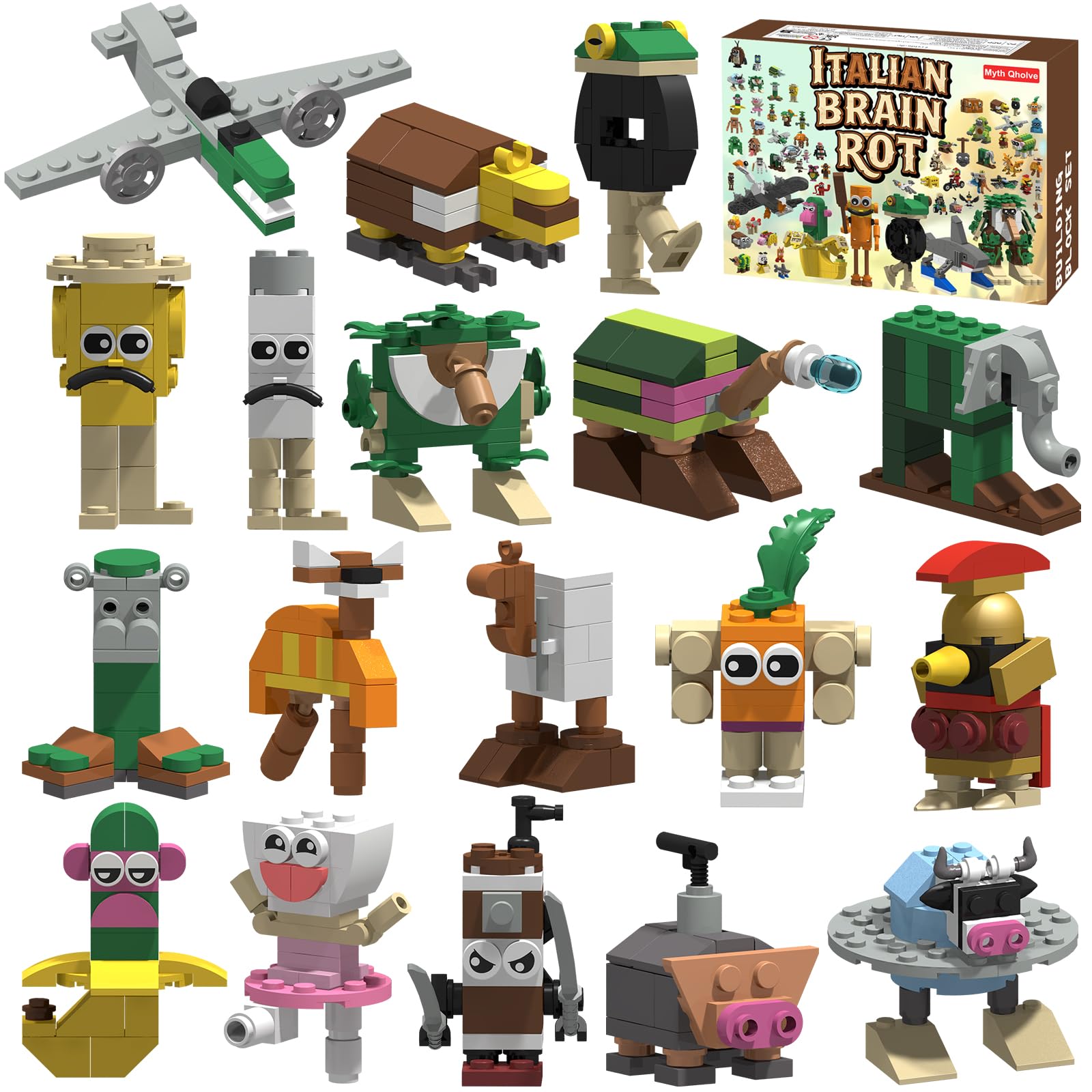 Myth Qholve Italian Brain Rot Unique Cartoon Characters Building Blocks 18 in 1 Educational & Entertaining Gift Idea for Adults Building Blocks