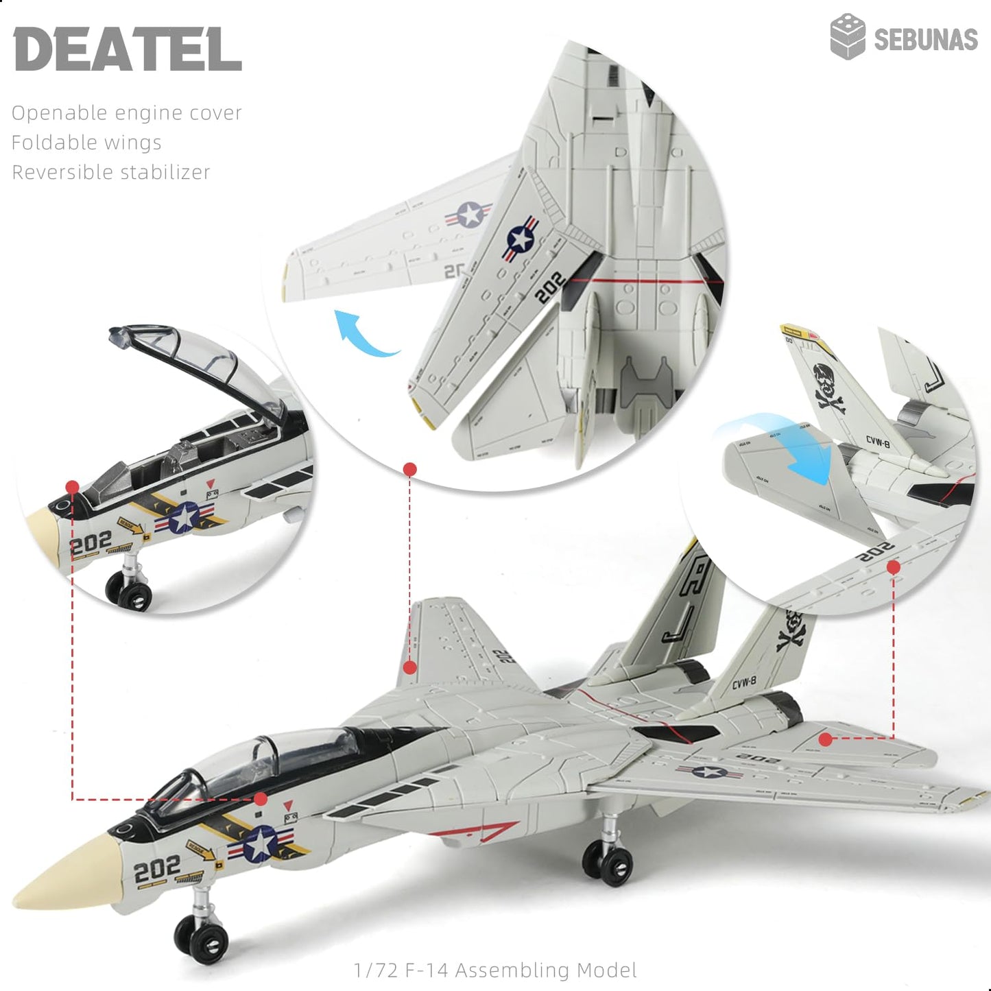 SEBUNAS F-14 Tomcat 3D Quick Build Model Kit - Fighter Jet Aircraft Puzzle, Precision DIY Military Aircraft Building Kit for Adults, Collectible