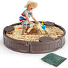 Costzon Round Kids Sandbox with Cover, HDPE Sand Pit w/Detachable Built-in Seating & Bottom Liner for Backyard, Garden, Beach, Lawn, Outdoor Sand Box