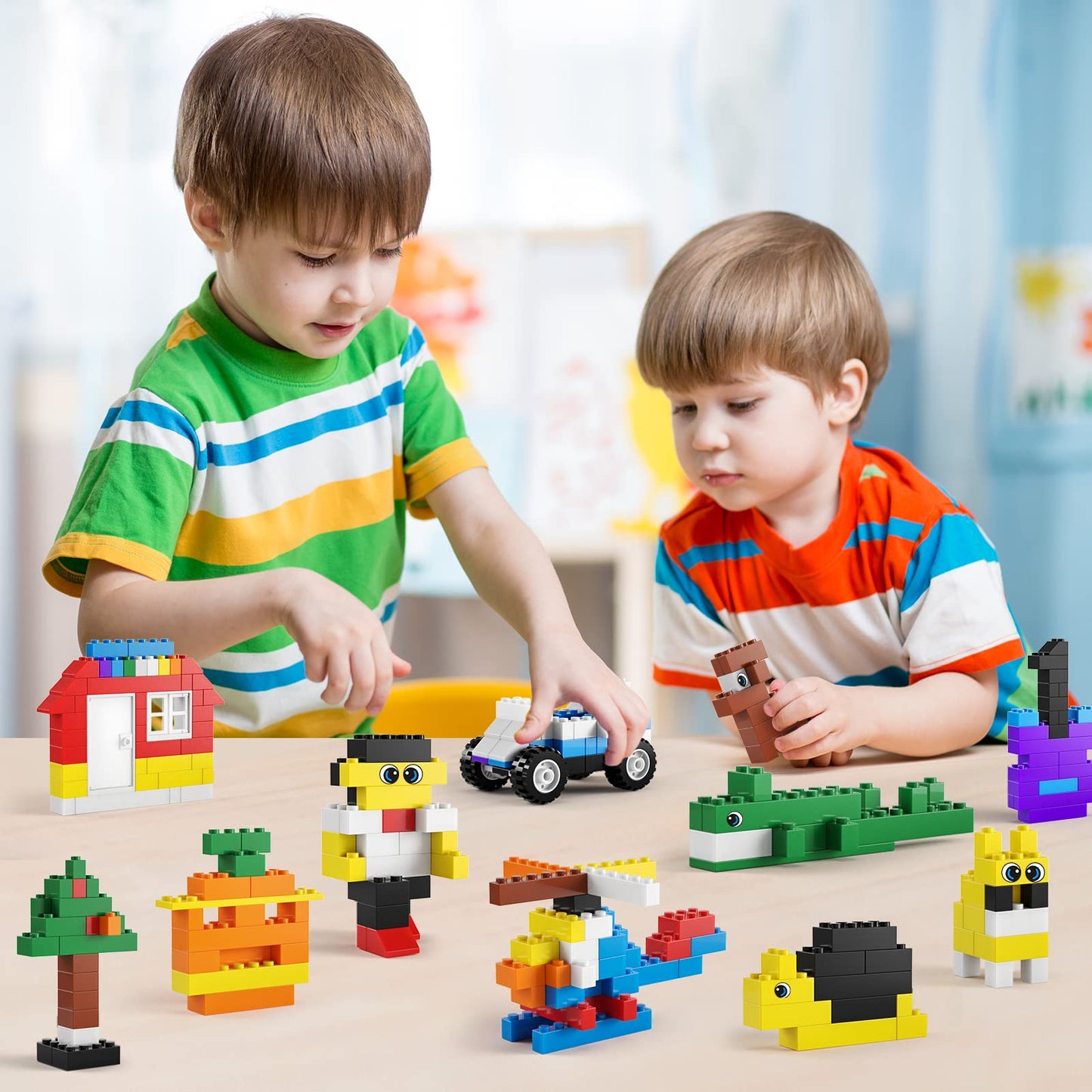 burgkidz Building Blocks Set with Storage Box and Lid Baseplate: 568 Pieces Classic Bricks Compatible with Major Brands, Wheels Doors Windows, STEM