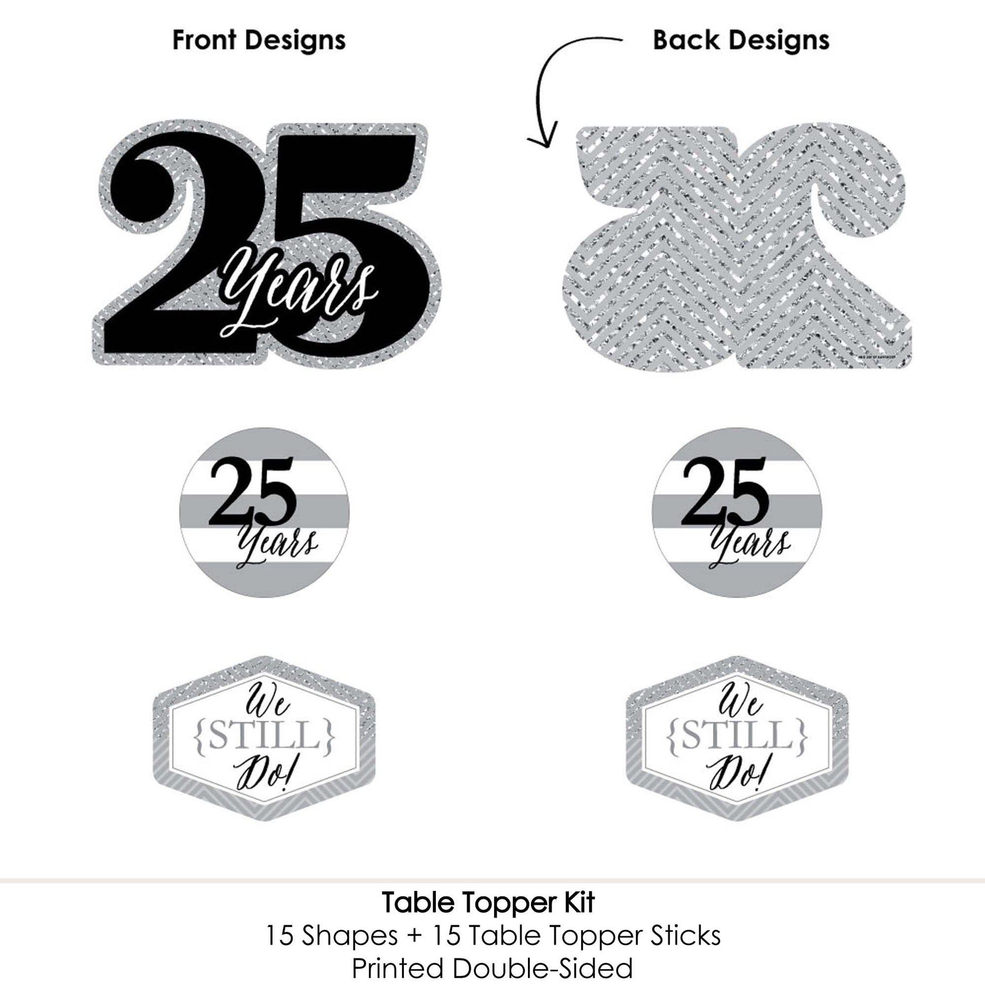 Big Dot of Happiness We Still Do - 25th Wedding Anniversary - Anniversary Party Centerpiece Sticks - Table Toppers - Set of 15
