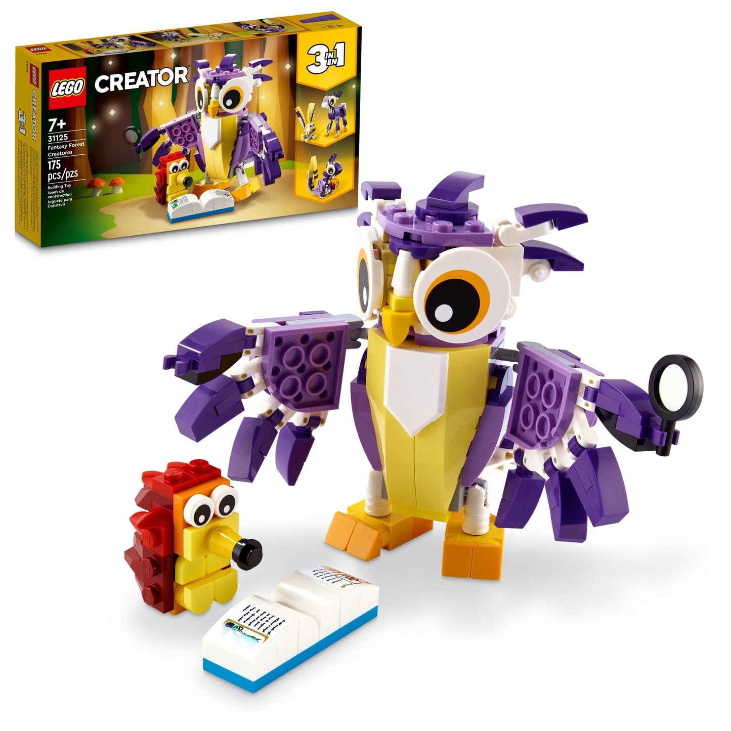 LEGO Creator 3 in 1 Fantasy Forest Creatures, Woodland Animal Toys Set Transforms from Rabbit to Owl to Squirrel Figures, Gift for 7 Plus Year Old
