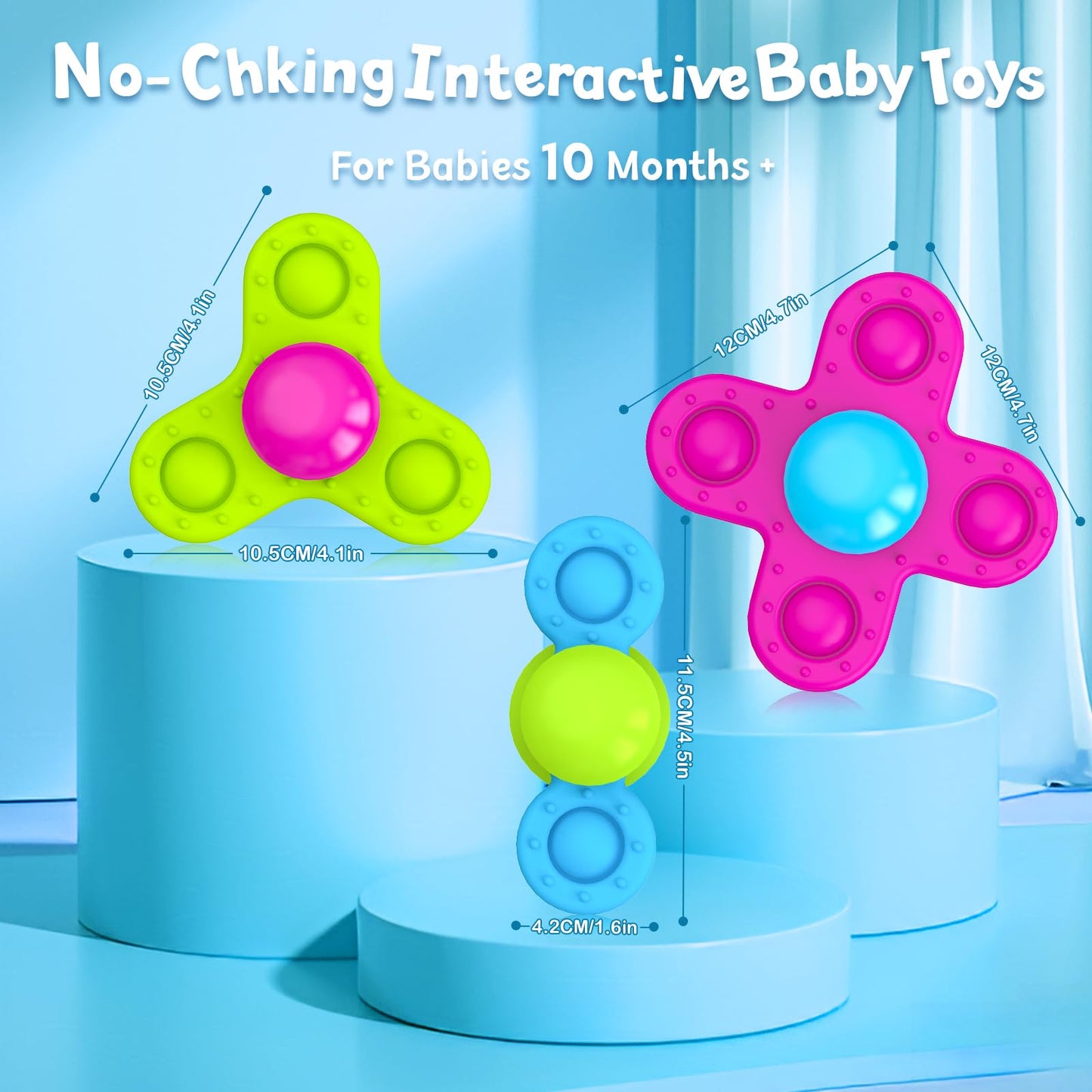 Guibola Suction Cup Spinner Bath Toys for 1 Year Old Boy Girl, 3 Pcs Spinning Bath Toys for Toddlers 1-3