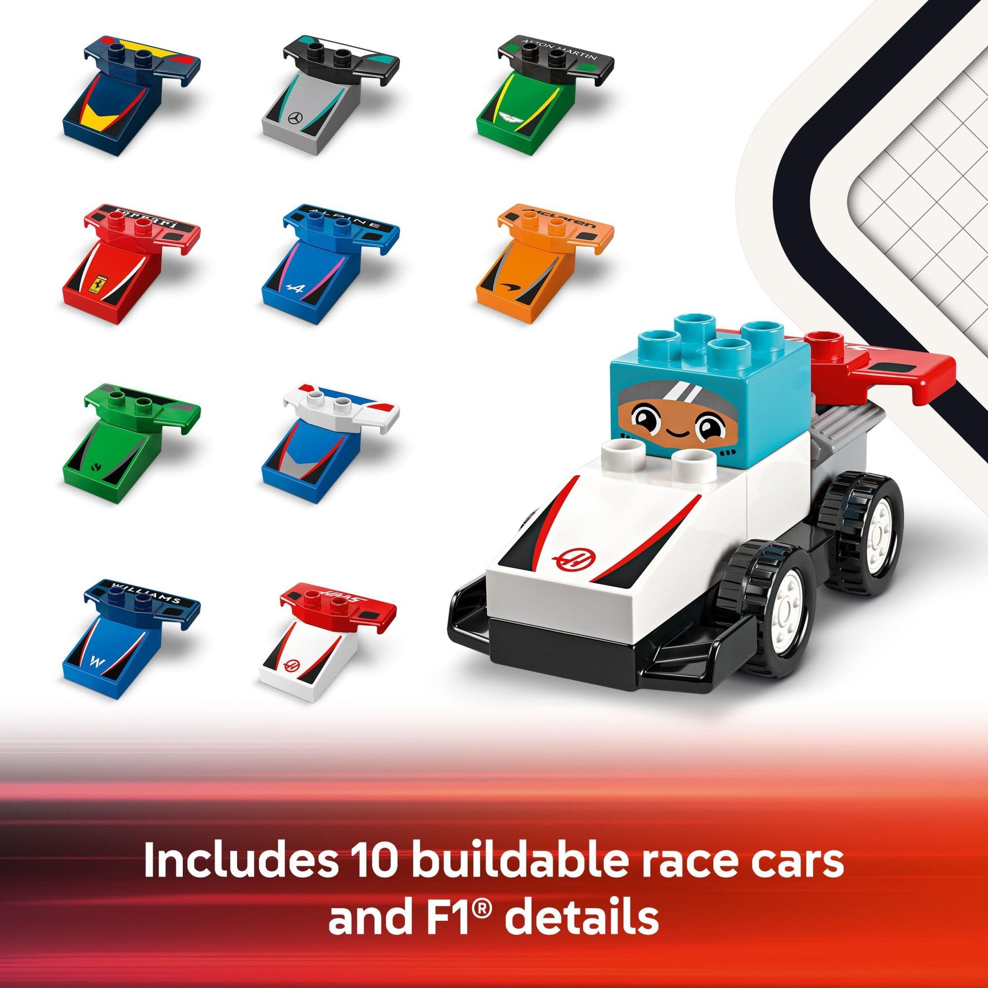 LEGO DUPLO Town F1 Team Race Cars & Drivers Building Toy Playset - Toddler Toy Cars for Pretend Play, Boys and Girls, Ages 2+ - Learning