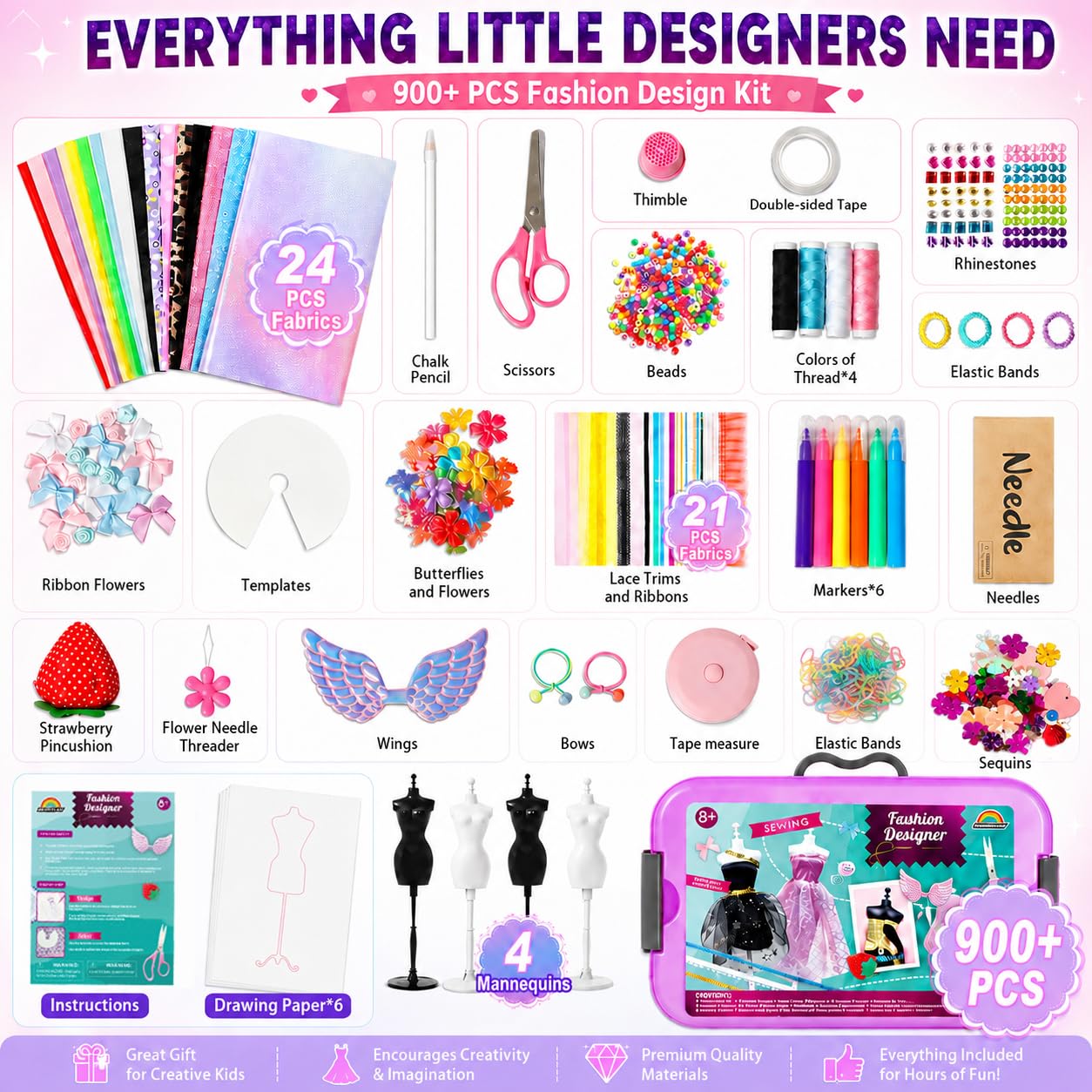 AGENTLAN Fashion Designer Kit, 900+ Dress Making Kit, DIY Craft Kit
